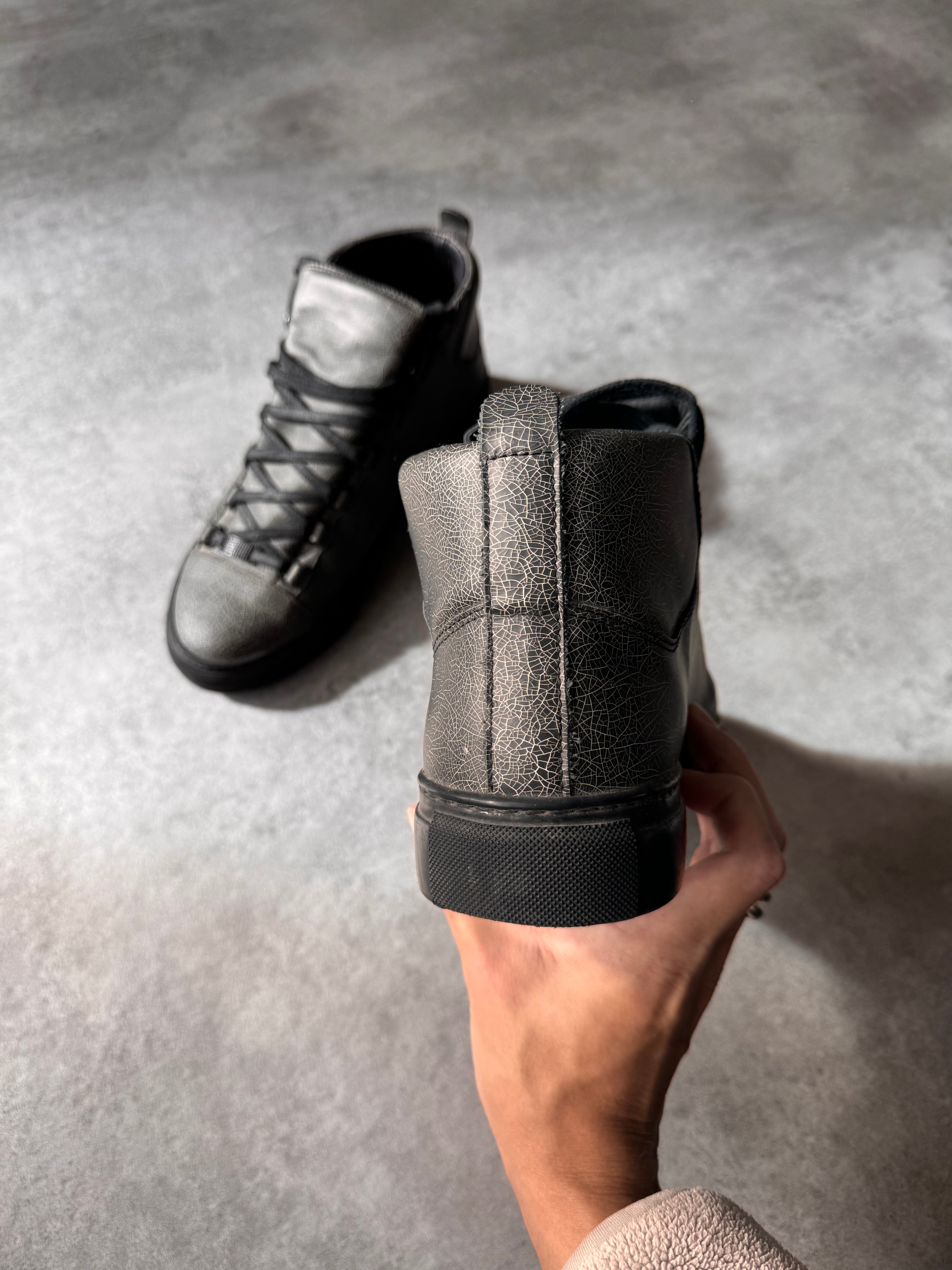 Balenciaga Arena High Cracked Grey Print Sneakers