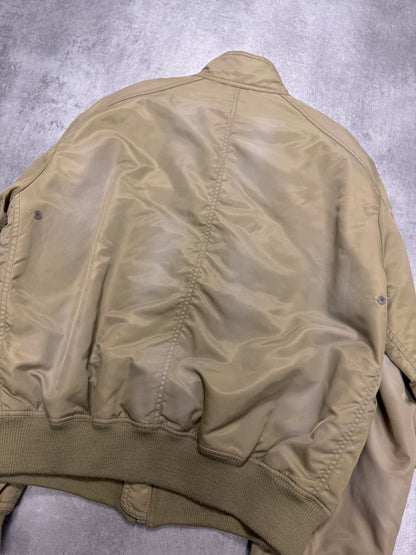 2000s Armani Beige Washed Utility Drift Bomber Jacket (L/XL)