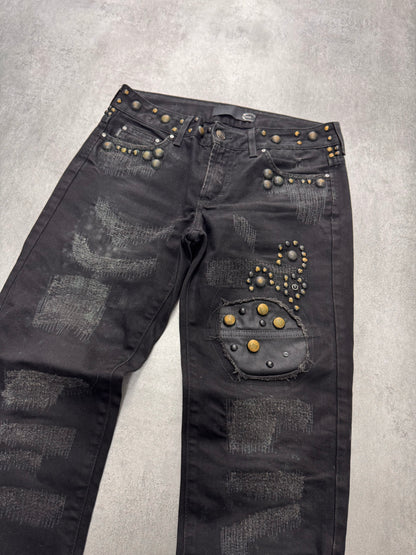 AW2010 Cavalli Studded Distressed Black Jeans (XS)