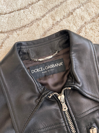 SS2002 Dolce & Gabbana Multi Zip Leather Jacket (M)