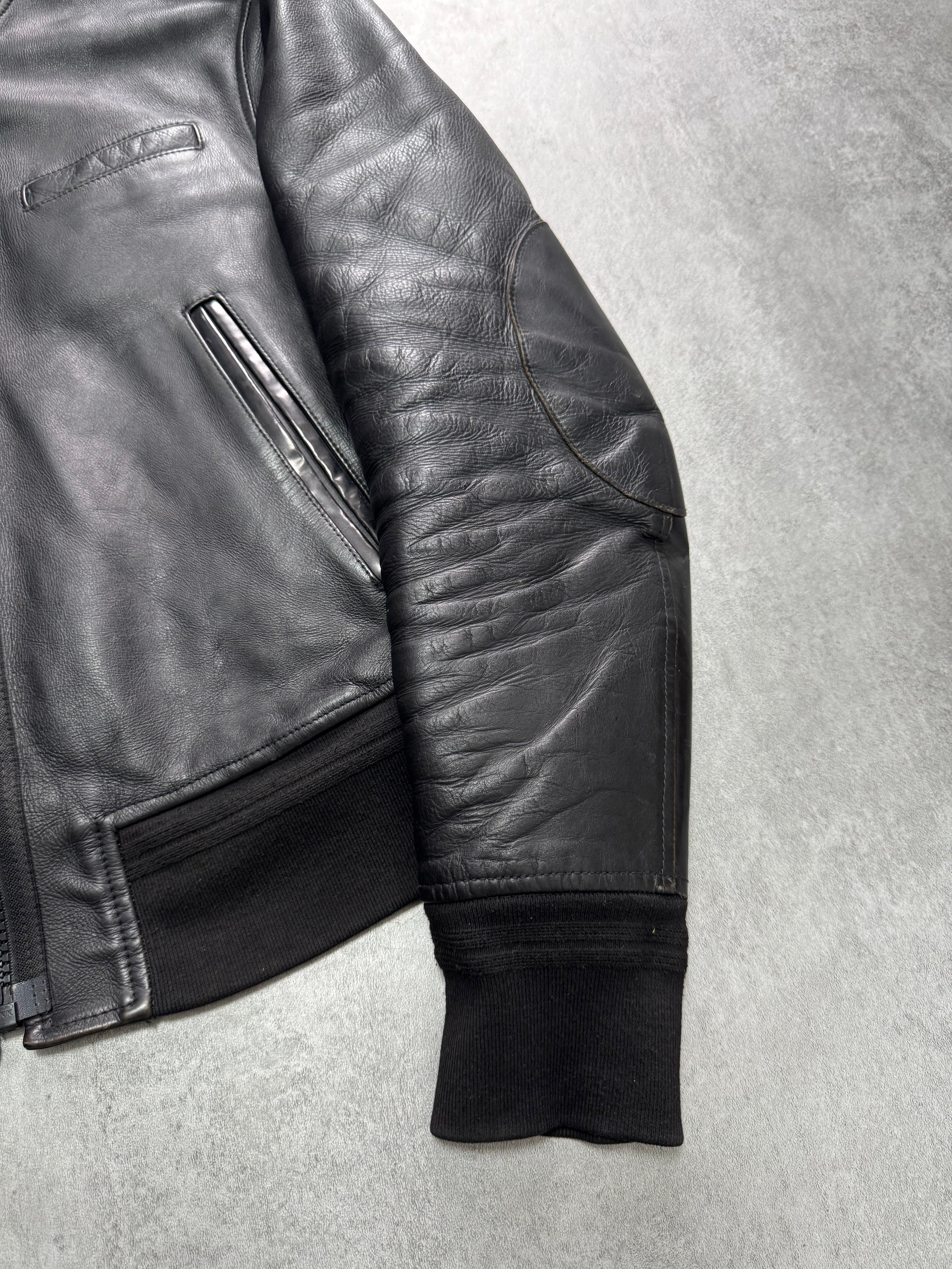 2000s Acne Studios Black Leather Bomber Jacket