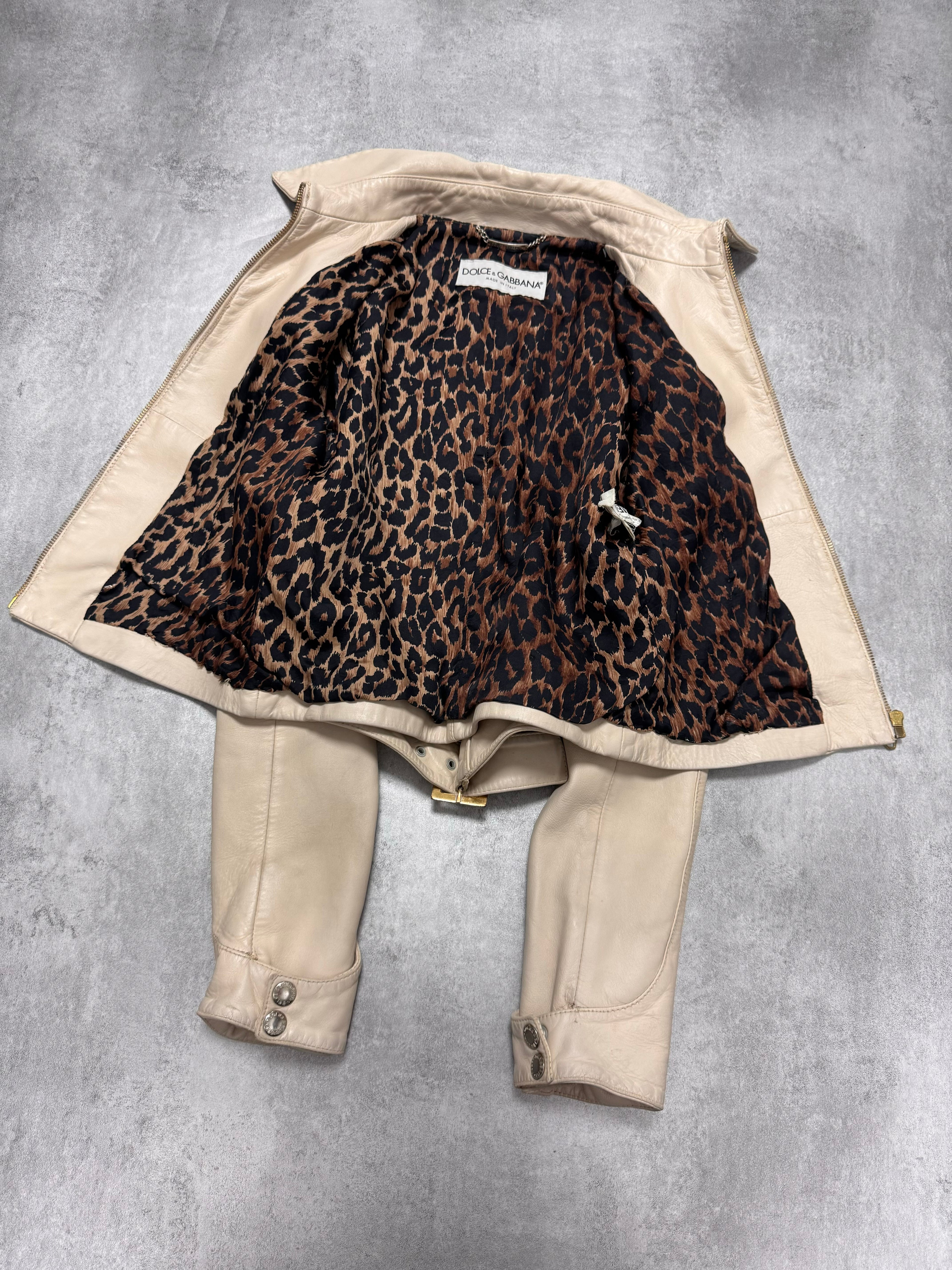 2000s Dolce & Gabbana Cream White Round Leather Jacket