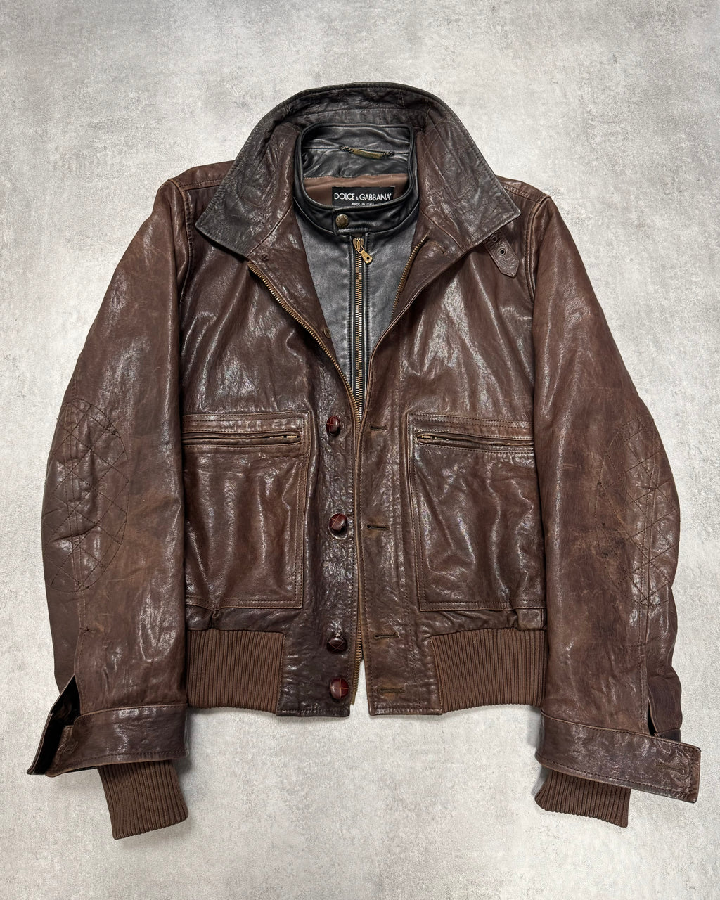 FW2005 Dolce & Gabbana Military Double Leather Heavy Jacket