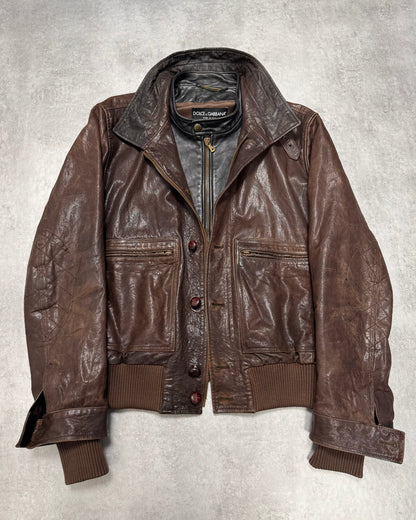 FW2005 Dolce & Gabbana Military Double Leather Heavy Jacket (L)