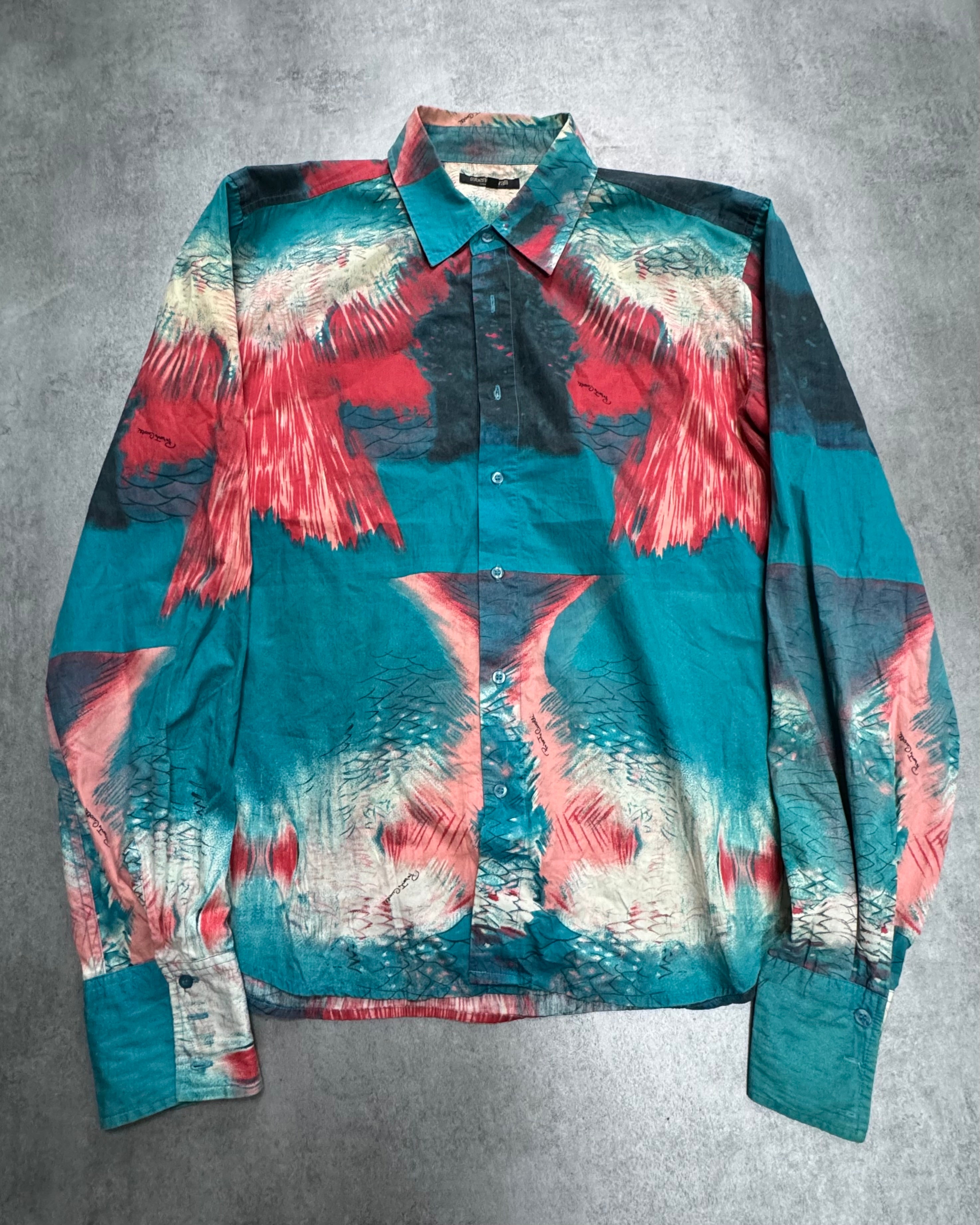 2000s Roberto Cavalli Volcano Aqua Blue Shirt