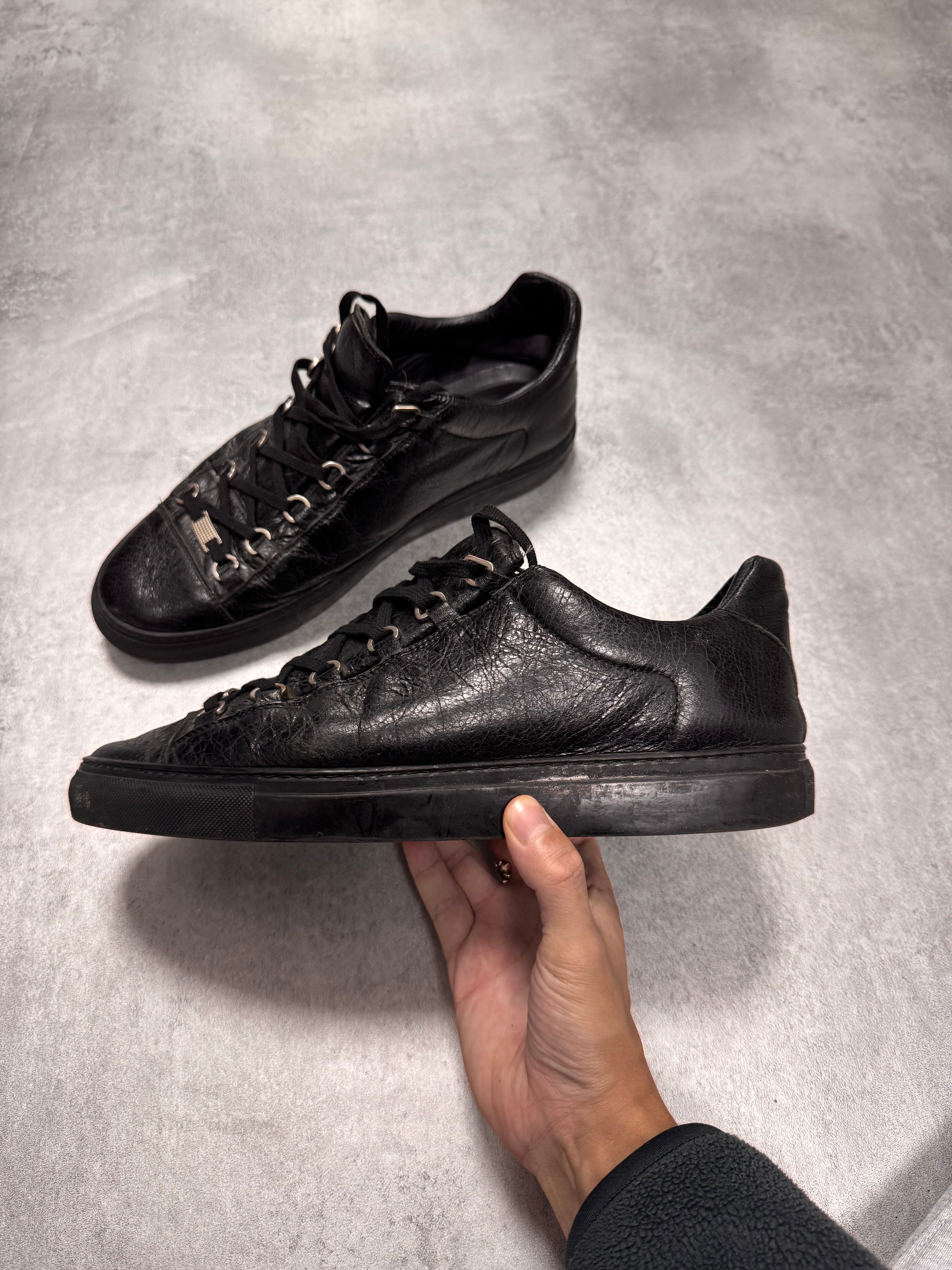 Balenciaga Arena Low Black Cracked Leather Sneakers