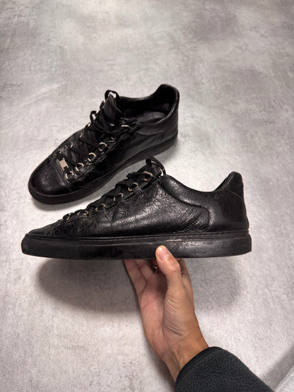 Balenciaga Arena Low Black Cracked Leather Sneakers (45eu/us11)