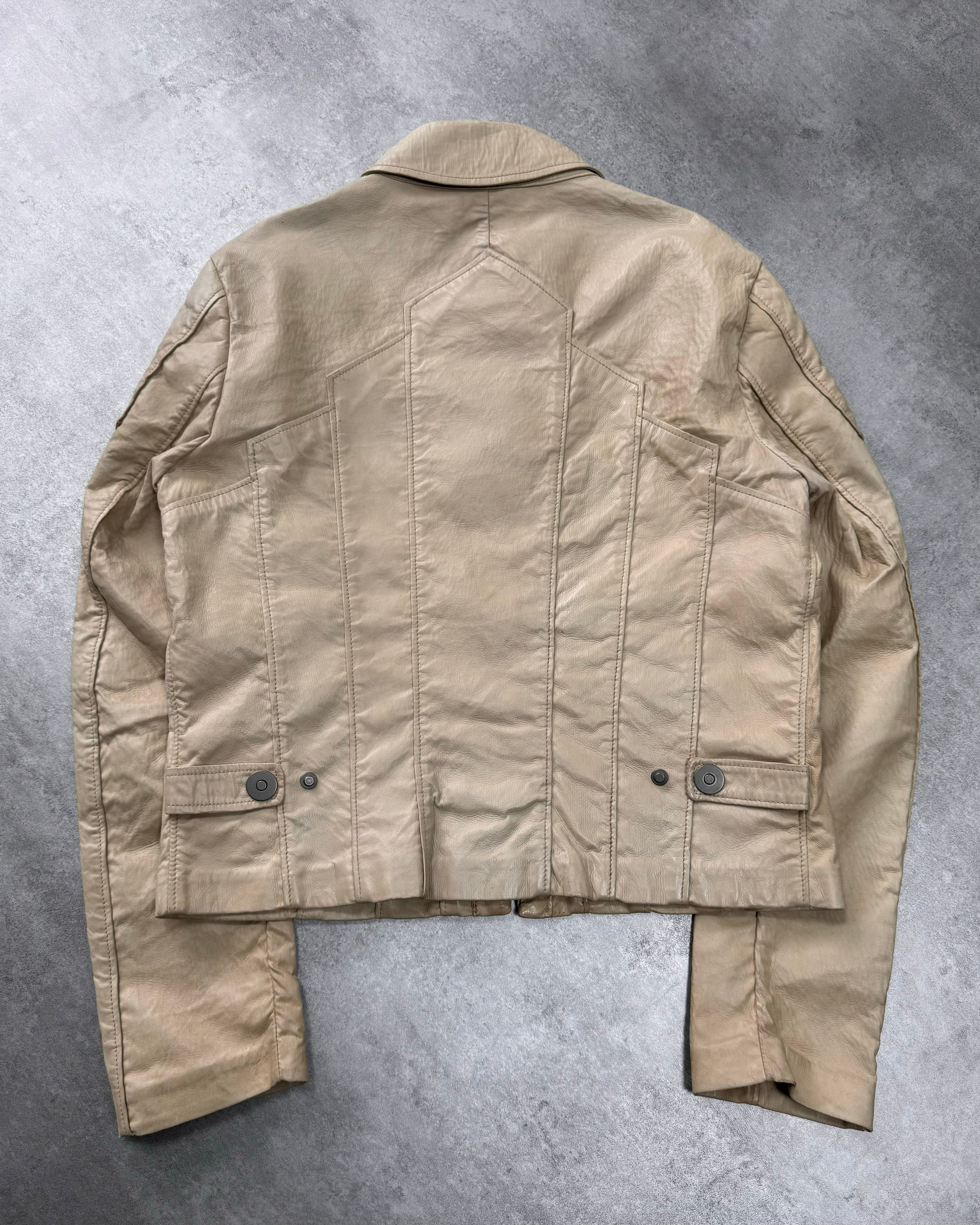 1990s Giorgio Armani Sand Armor Patches Leather Jacket