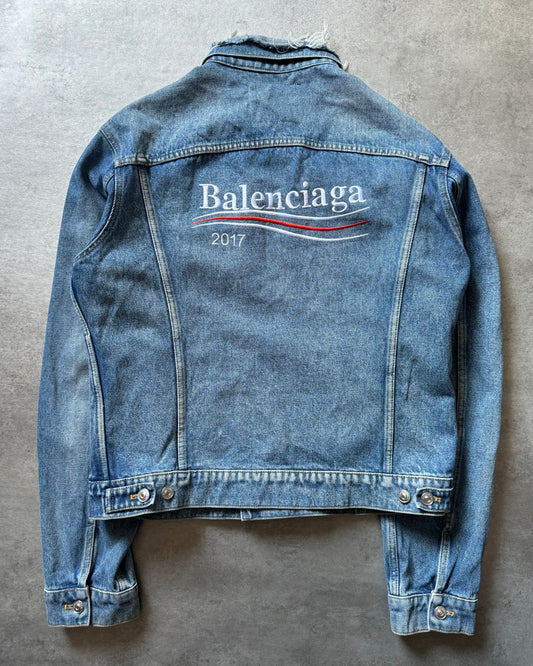 AW2017 Balenciaga Distressed Denim Logo Jacket (M) - 1