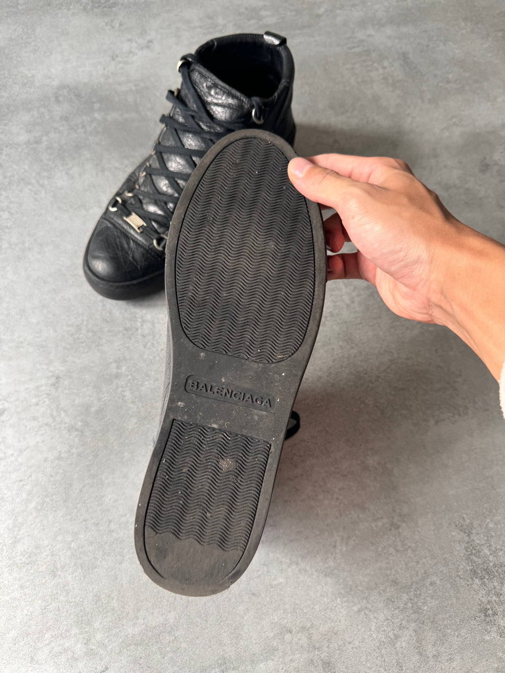 Balenciaga Arena High Black Cracked Leather Sneakers