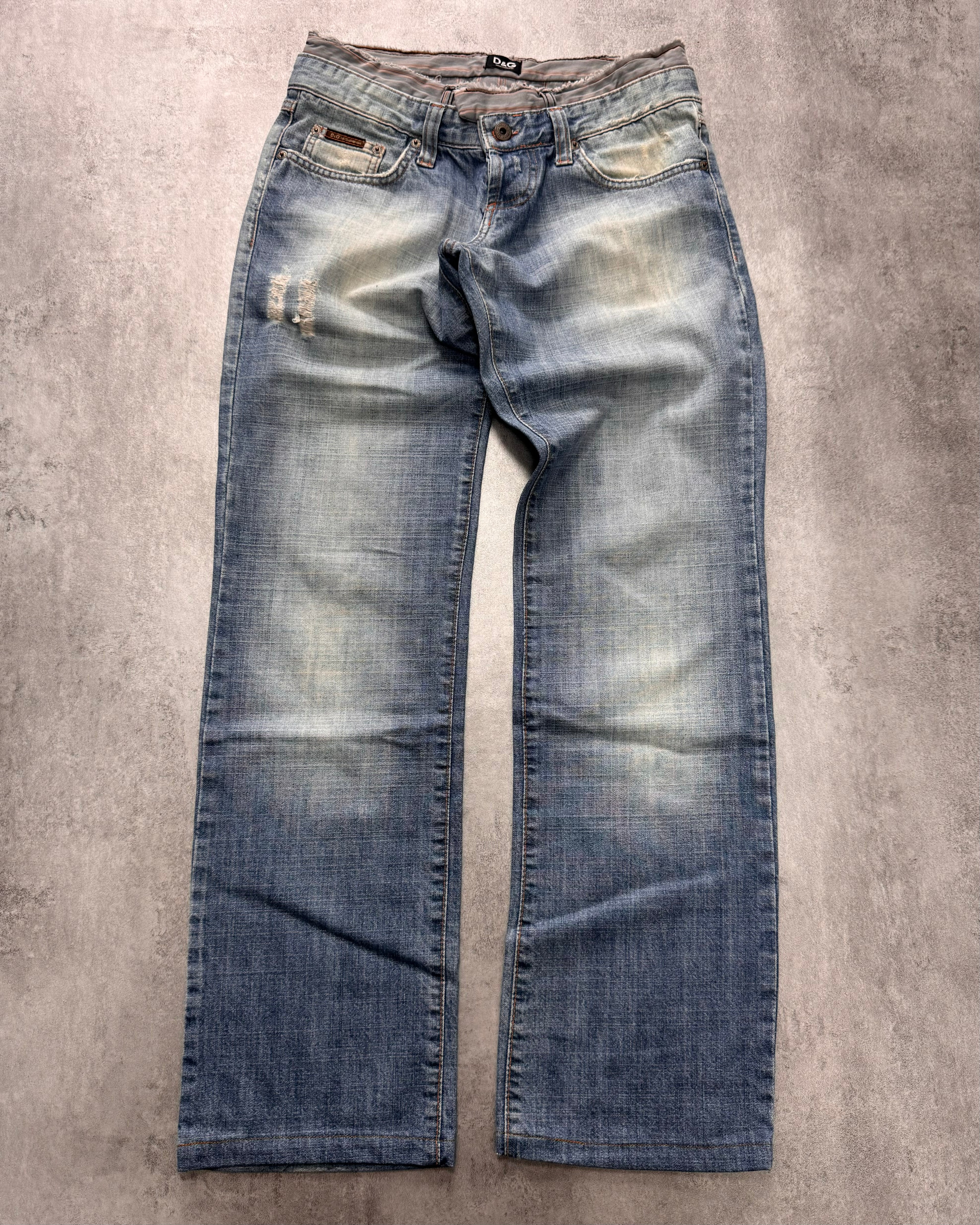 SS2005 Dolce & Gabbana Sun Faded Double Waist Denim Jeans