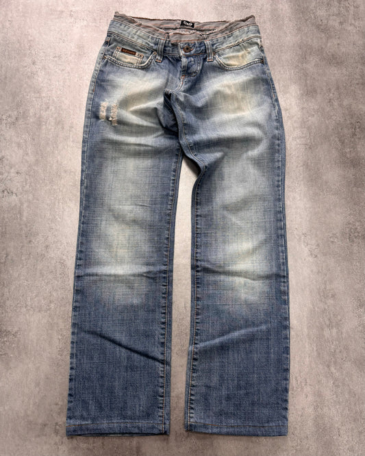 SS2005 Dolce & Gabbana Sun Faded Double Waist Denim Jeans (S)