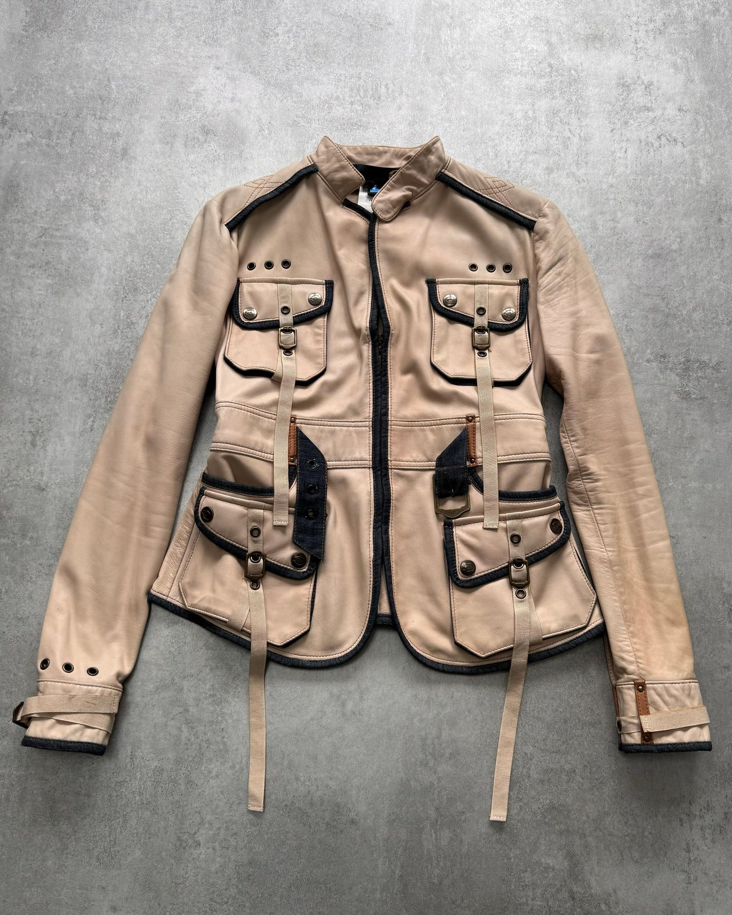 Just Cavalli Beige Ulitity Leather Jacket (S)