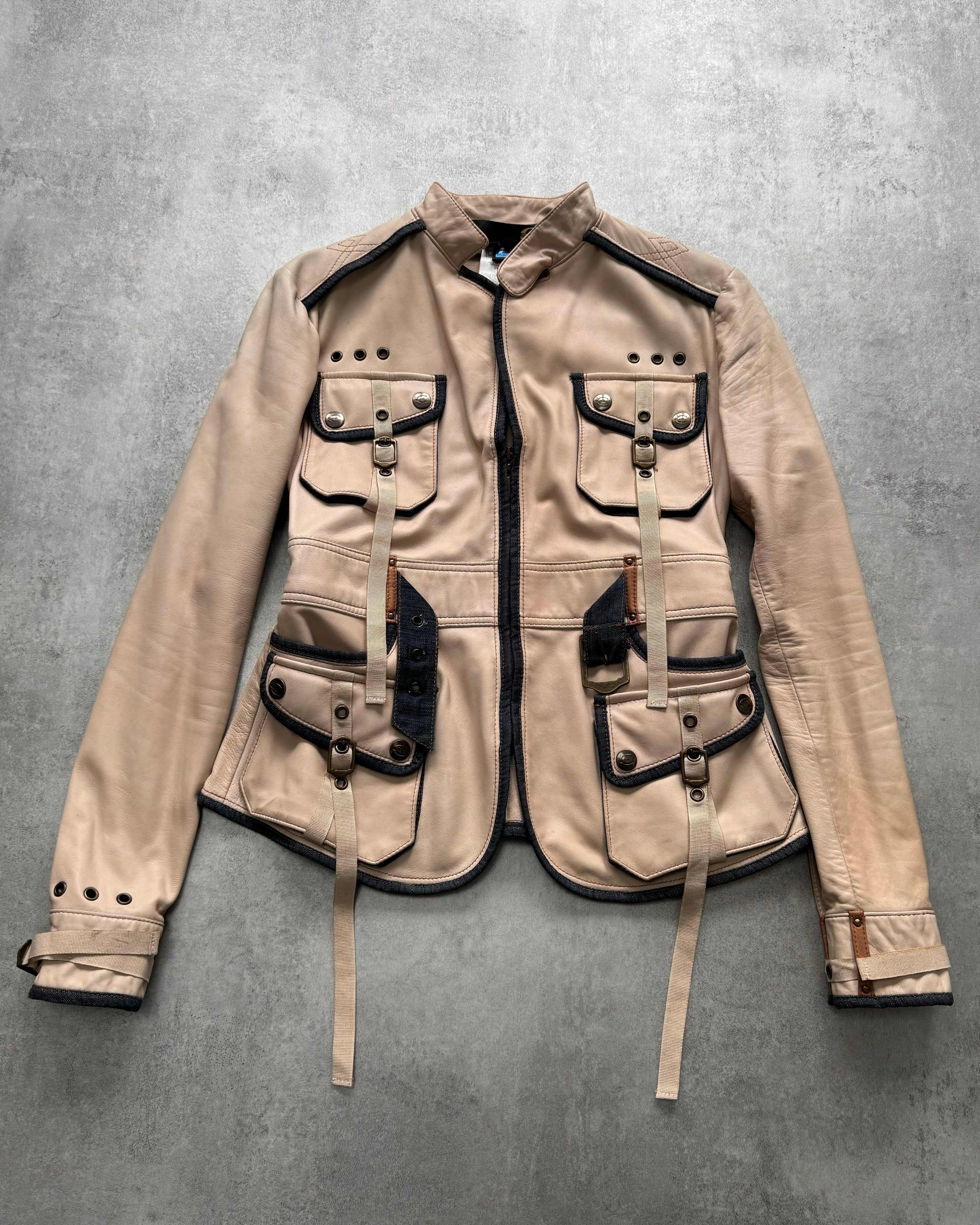 2000s Cavalli Beige Ulitity Leather Jacket (S)