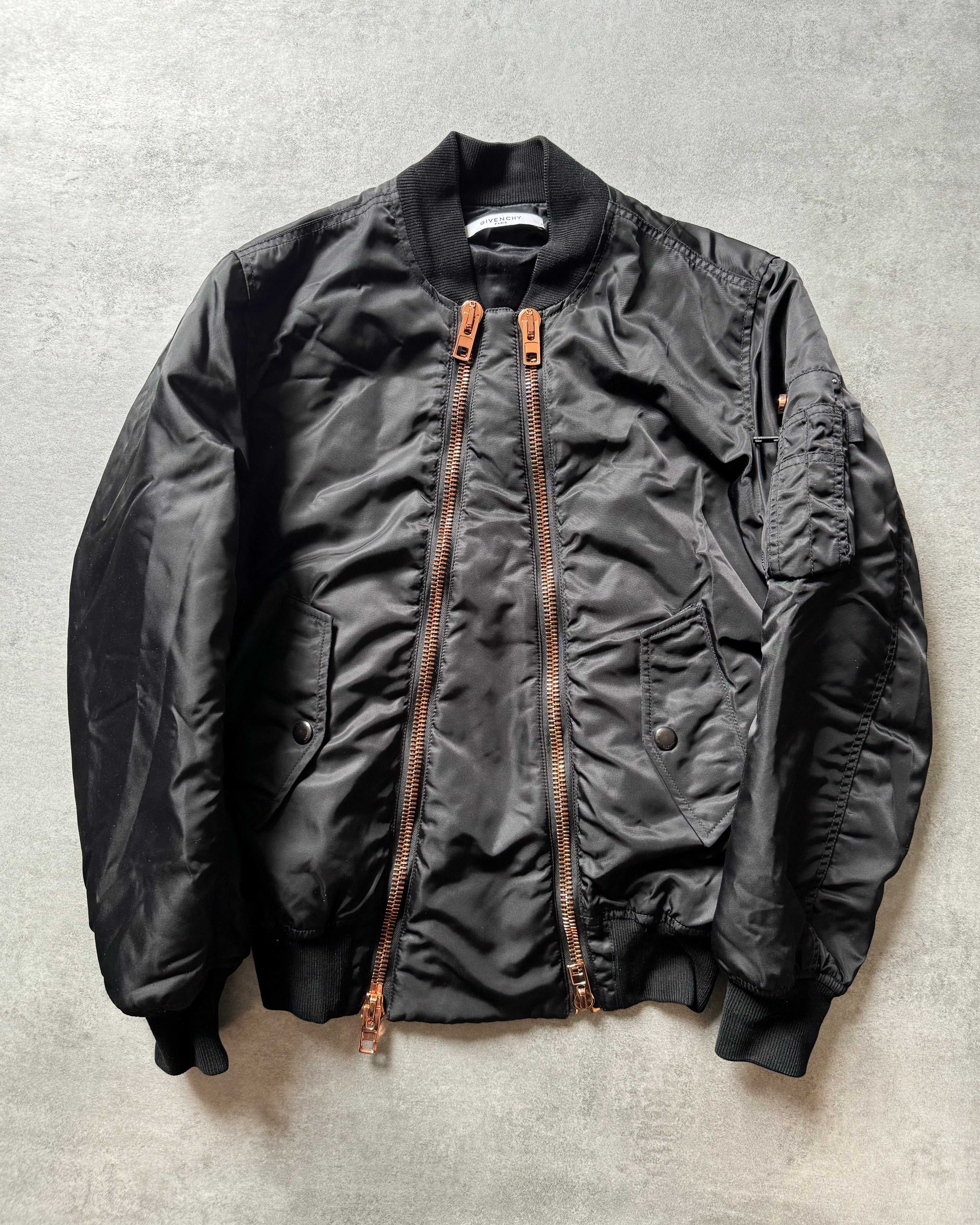 AW2016 Givenchy Podium Black Asymmetrical Zips Bomber Jacket (M) - 4