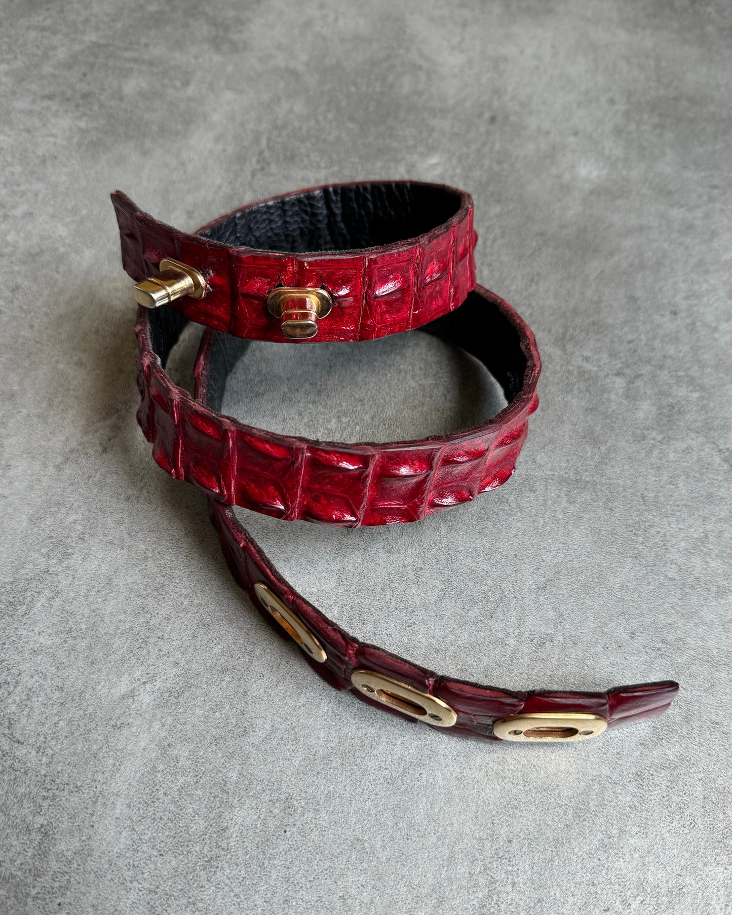 Scunzani Excellence Red Genuine Crocodile Leather Belt  (OS) - 5