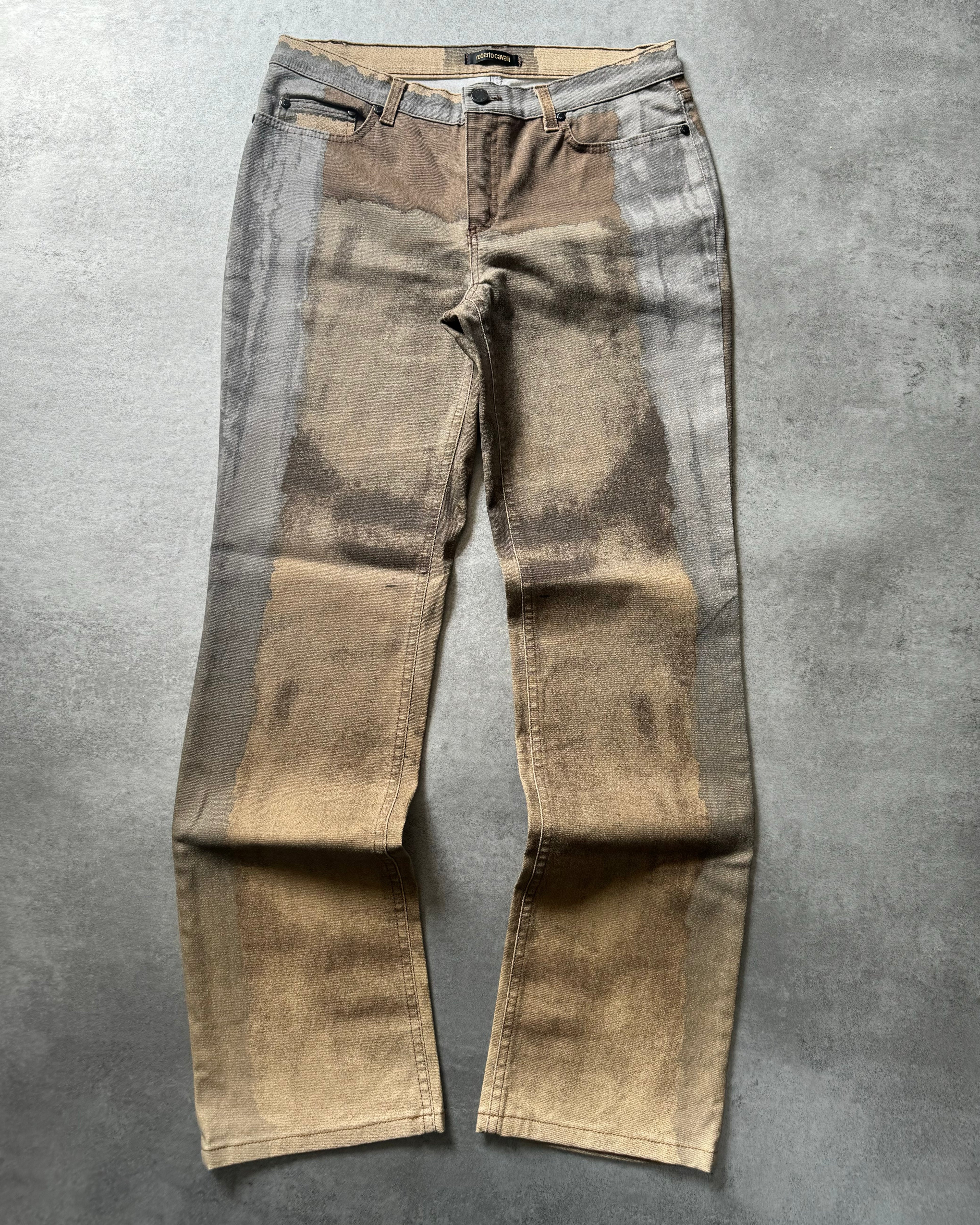 FW01 Roberto Cavalli Brown Autumn Forest Wood Pants (S) - 1