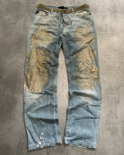 SS2006 Cavalli Painted Distressed Relaxed Royal Denim Jeans  (S) - 1