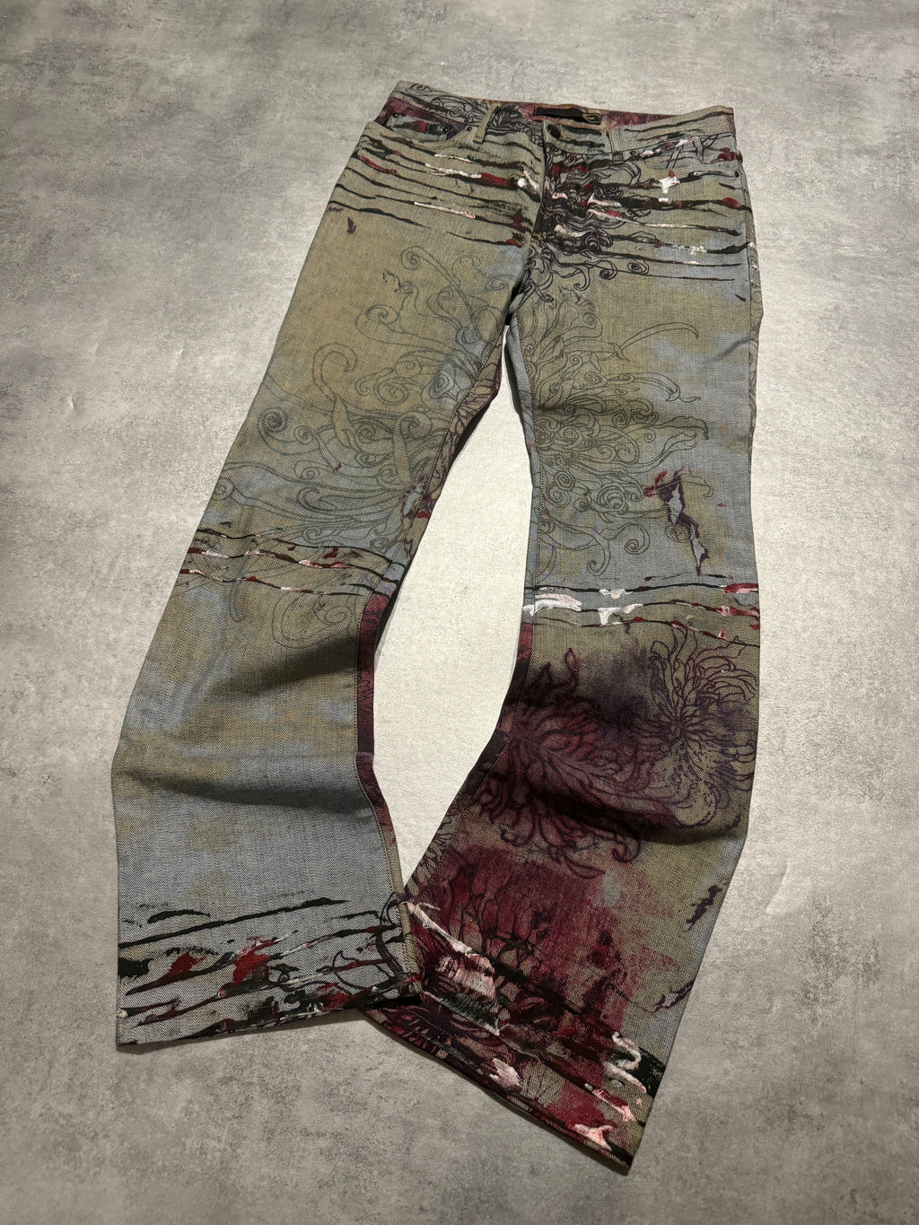 2000s Cavalli Scar Nature Flowers Grey Pants (S) - 10