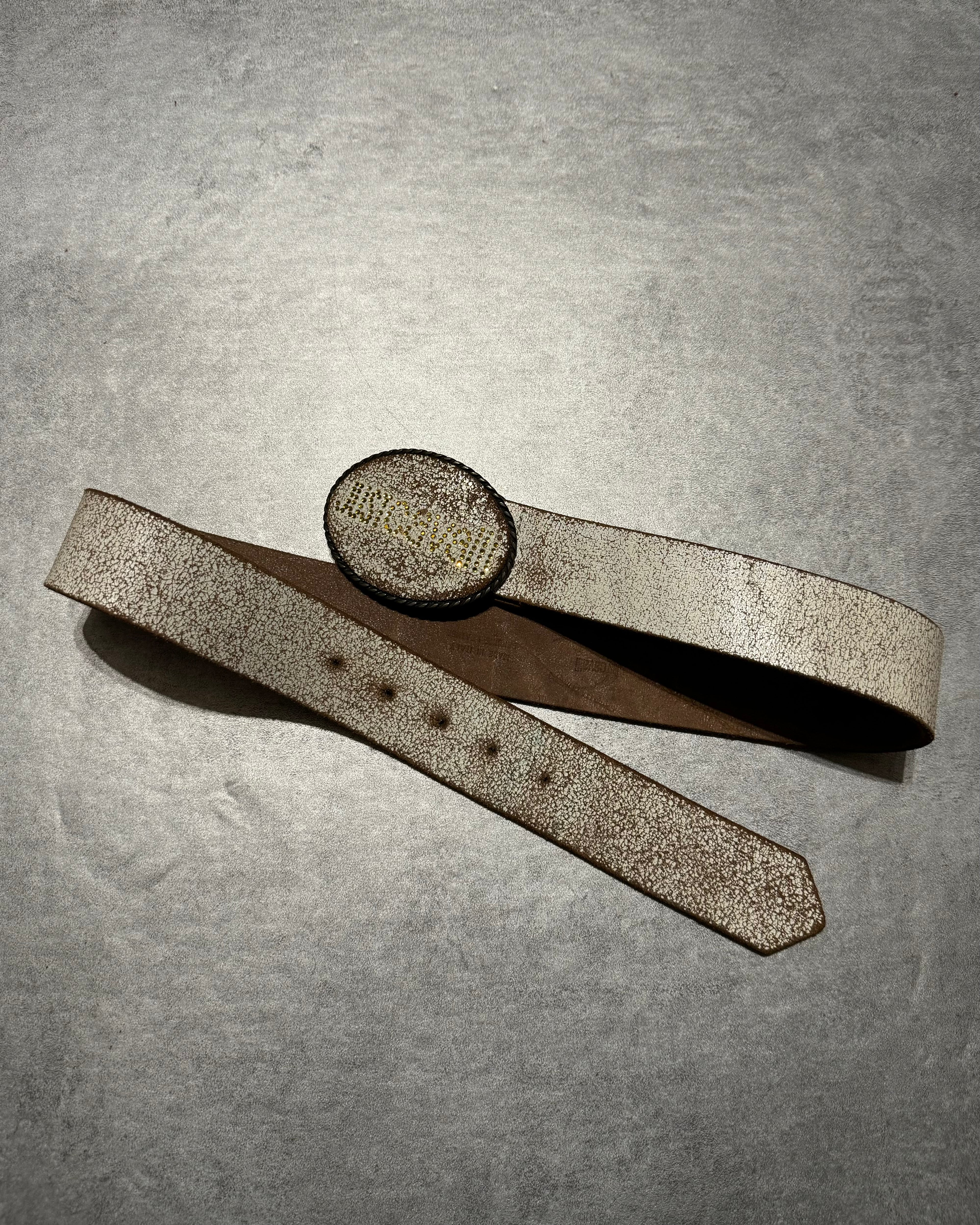 2000s Cavalli White Cracked Leather Artisanal Belt (OS) - 2