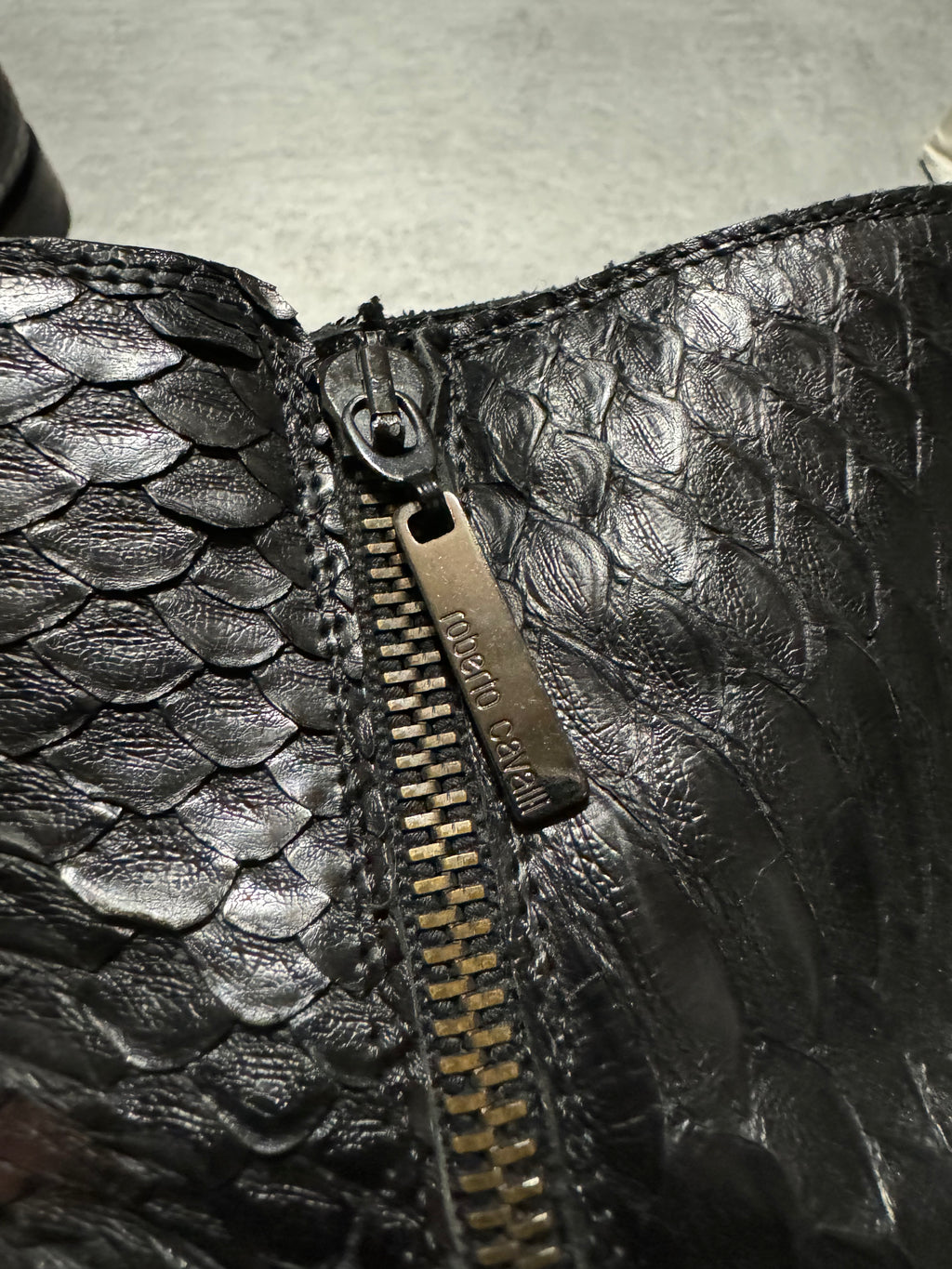 2000s Roberto Cavalli Black Python Leather Rocker Biker Boots (42,5) - 8