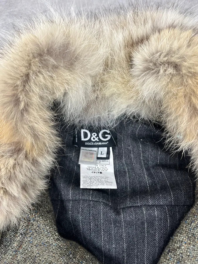 AW2008 Dolce & Gabbana Fur Collar Grey Wool Imperial Jacket EfvUgnu 9