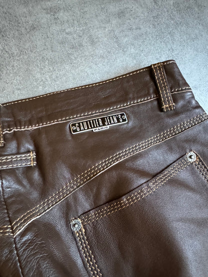 2000s Jean Paul Gaultier Cozy Brown Leather Pants (M) - 7