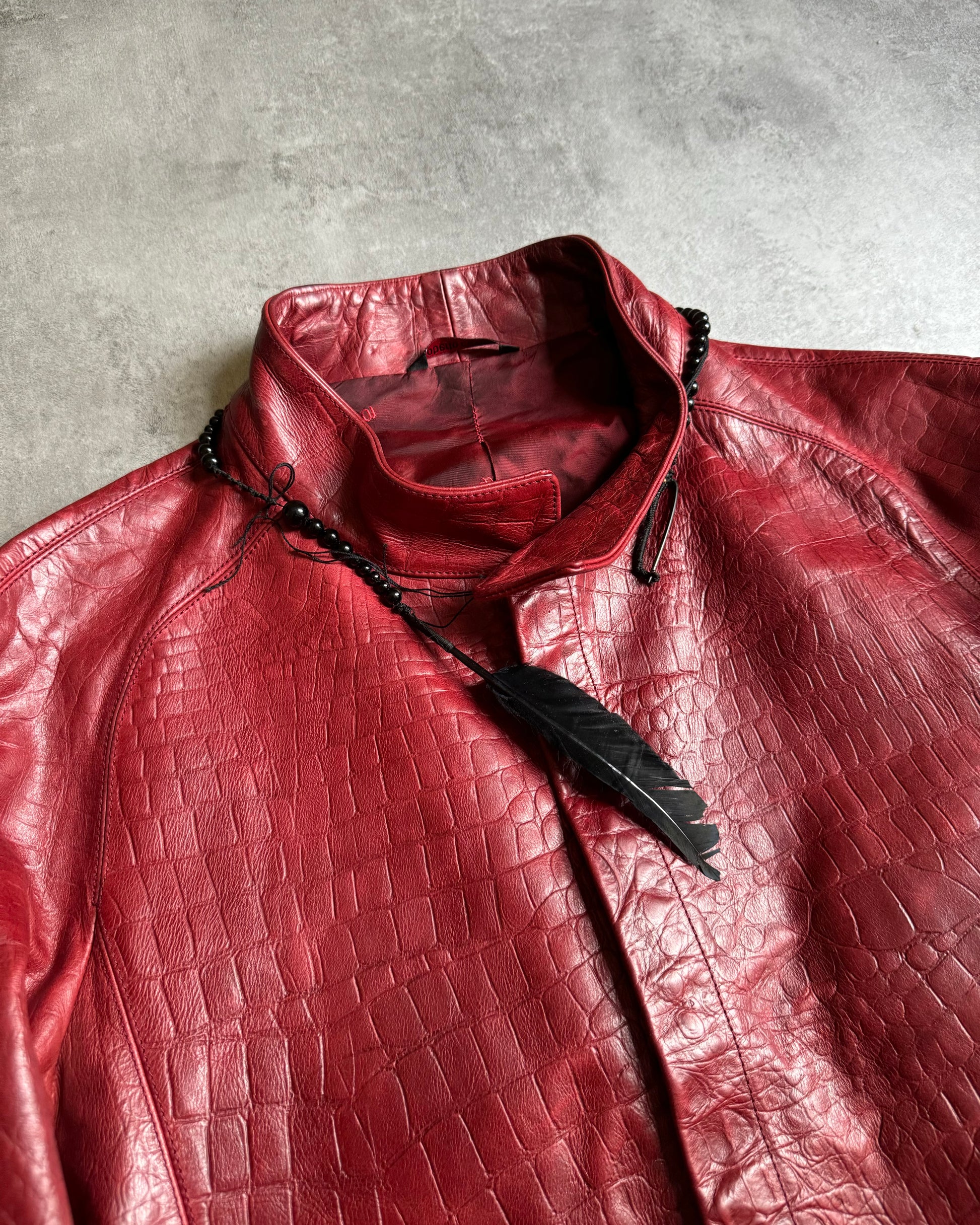 AW2000 Roberto Cavalli Crocodile Red Leather Jacket (L) - 6