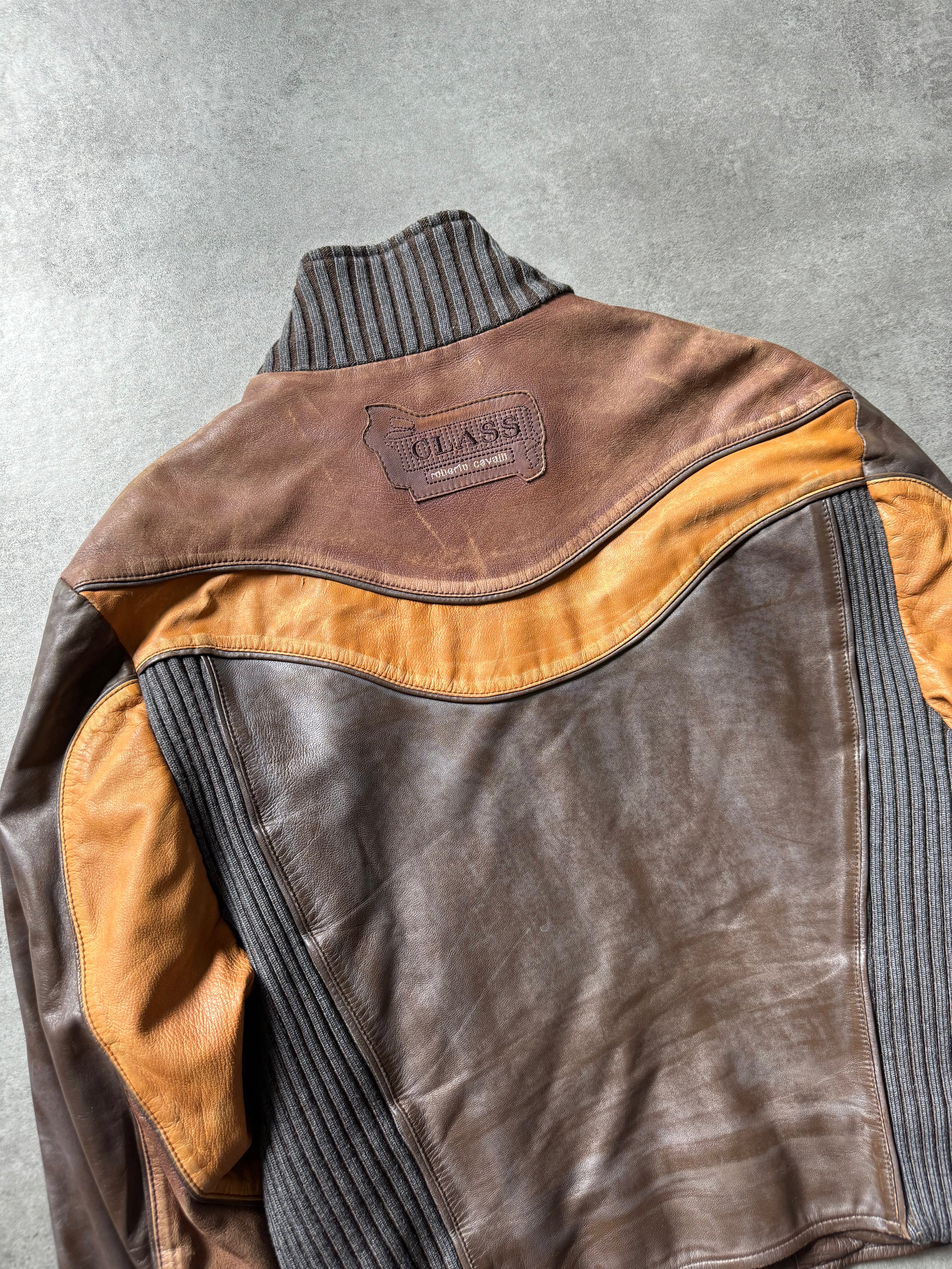 2000s Cavalli Class Parrot Patchwork Leather Jacket (L) - 5