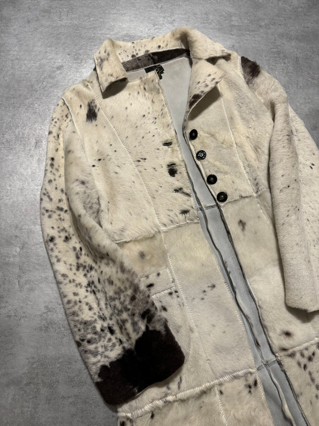 AW2006 Cavalli White Pony Hair Winter Leopard Effect Long Leather Jacket (XS/S) - 11