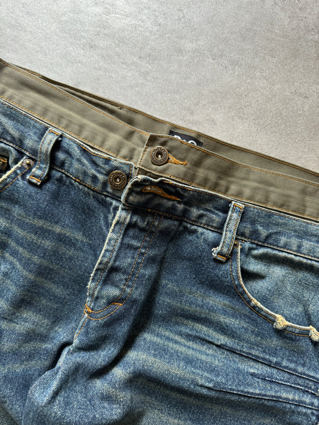 AW2003 Dolce & Gabbana Double-Waisted Faded Denim Cargo Pants (M) - 7