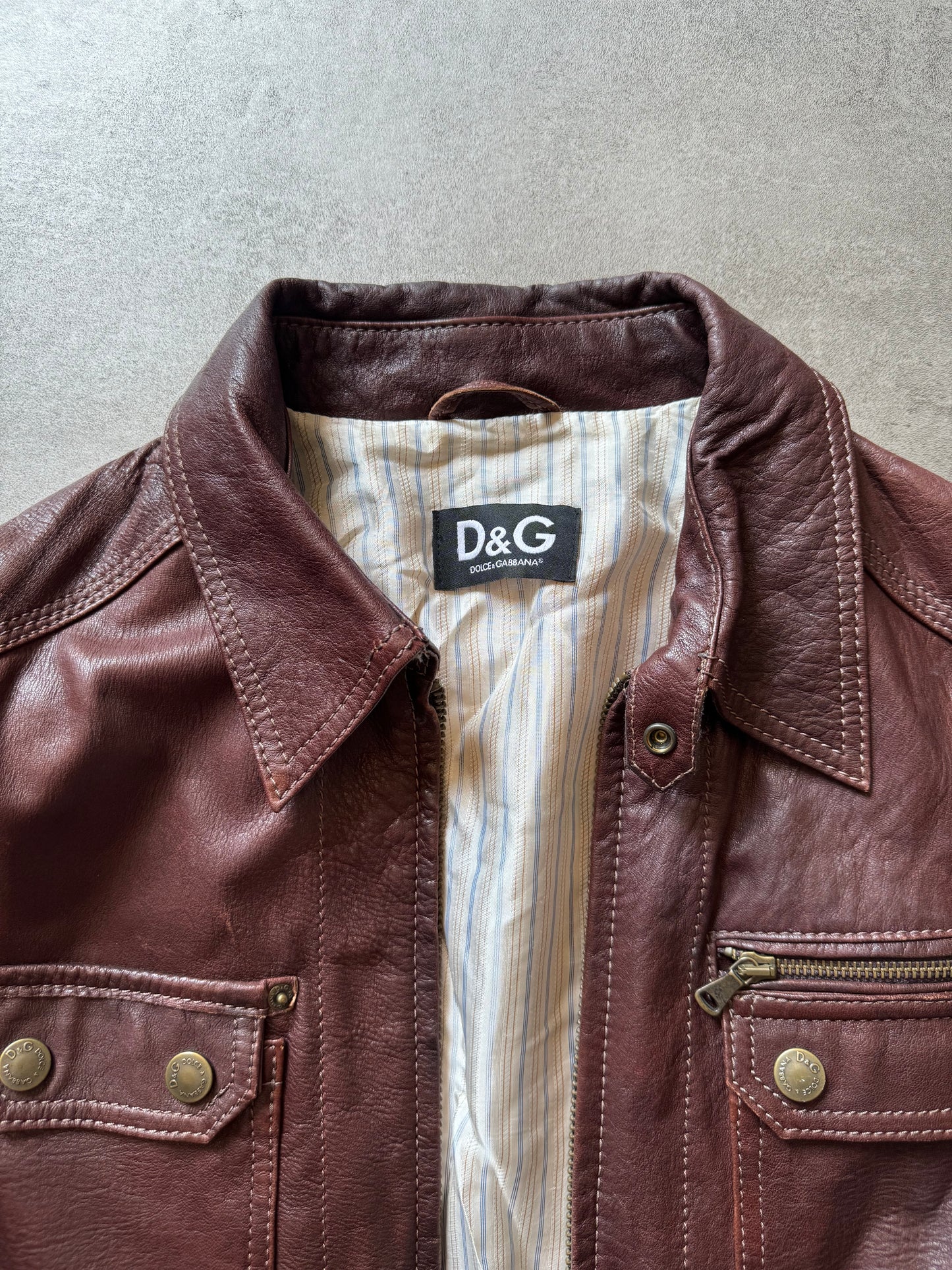 2000s Dolce & Gabbana Fighting Bordeaux Leather Jacket (M) - 8