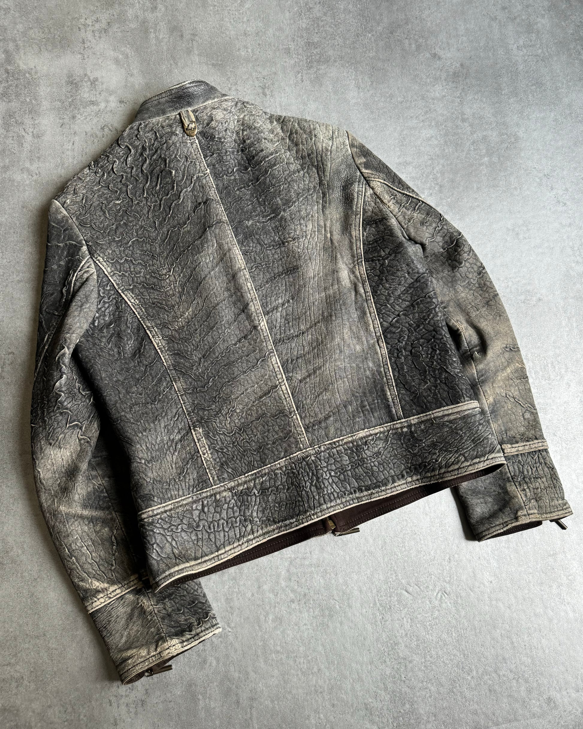 2000s Cavalli Scarred Raw Leather Jacket (M) - 3