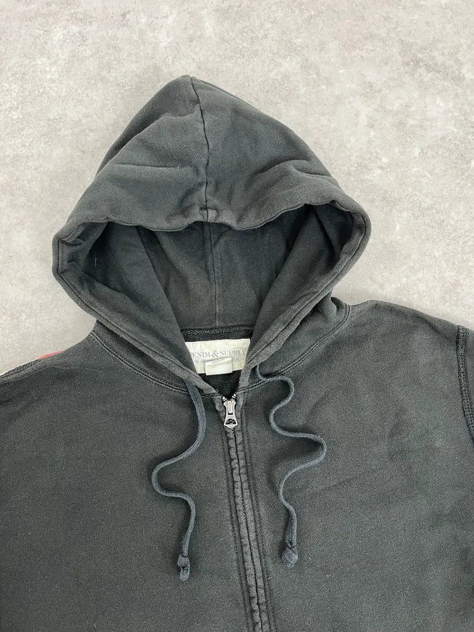 Ralph Lauren Denim & Supply Back USA Flag Grey Zip-Up Hoodie XQaLlRk 5