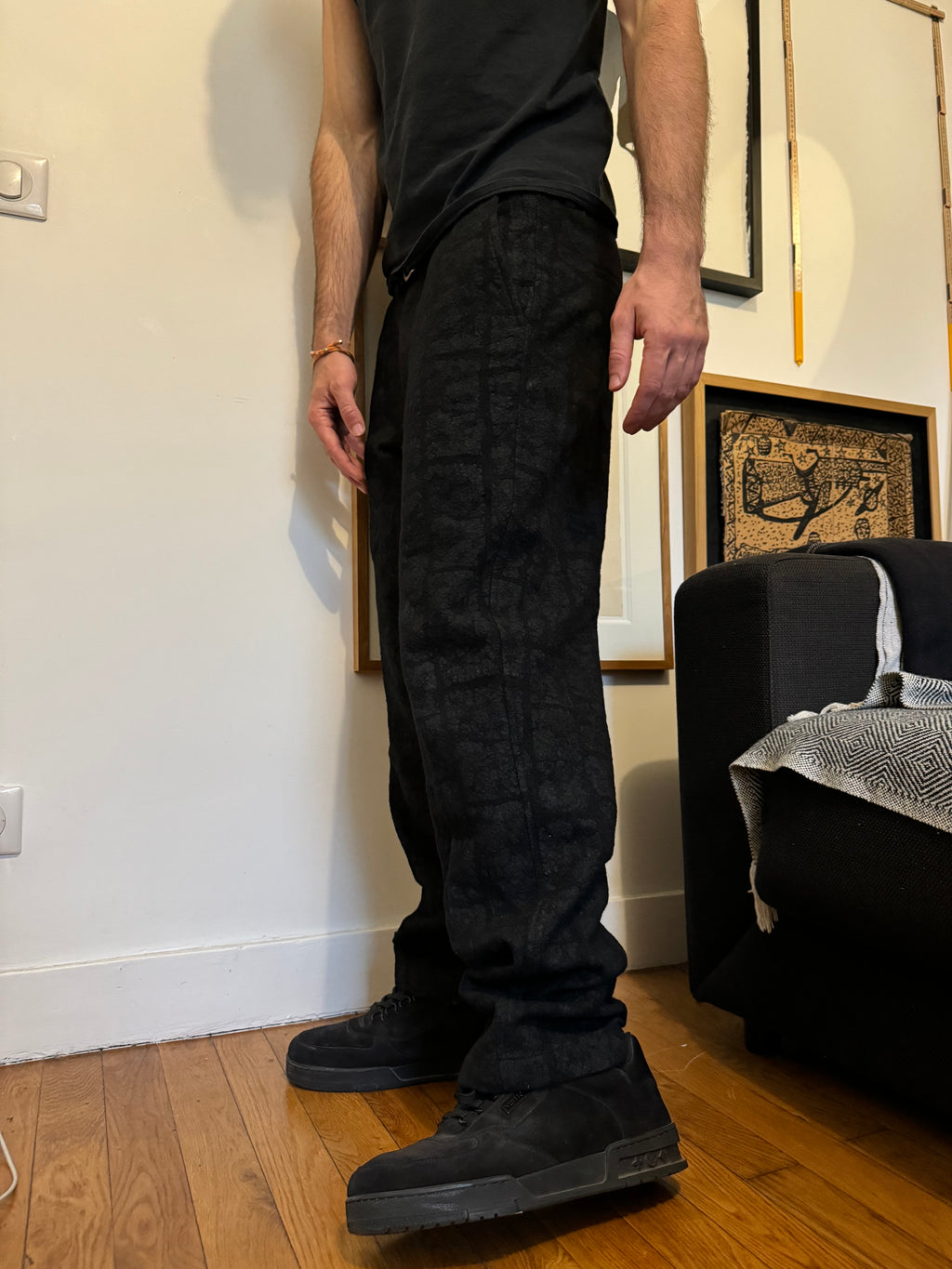 Issey Miyake Modern Wool Textured Black Pants