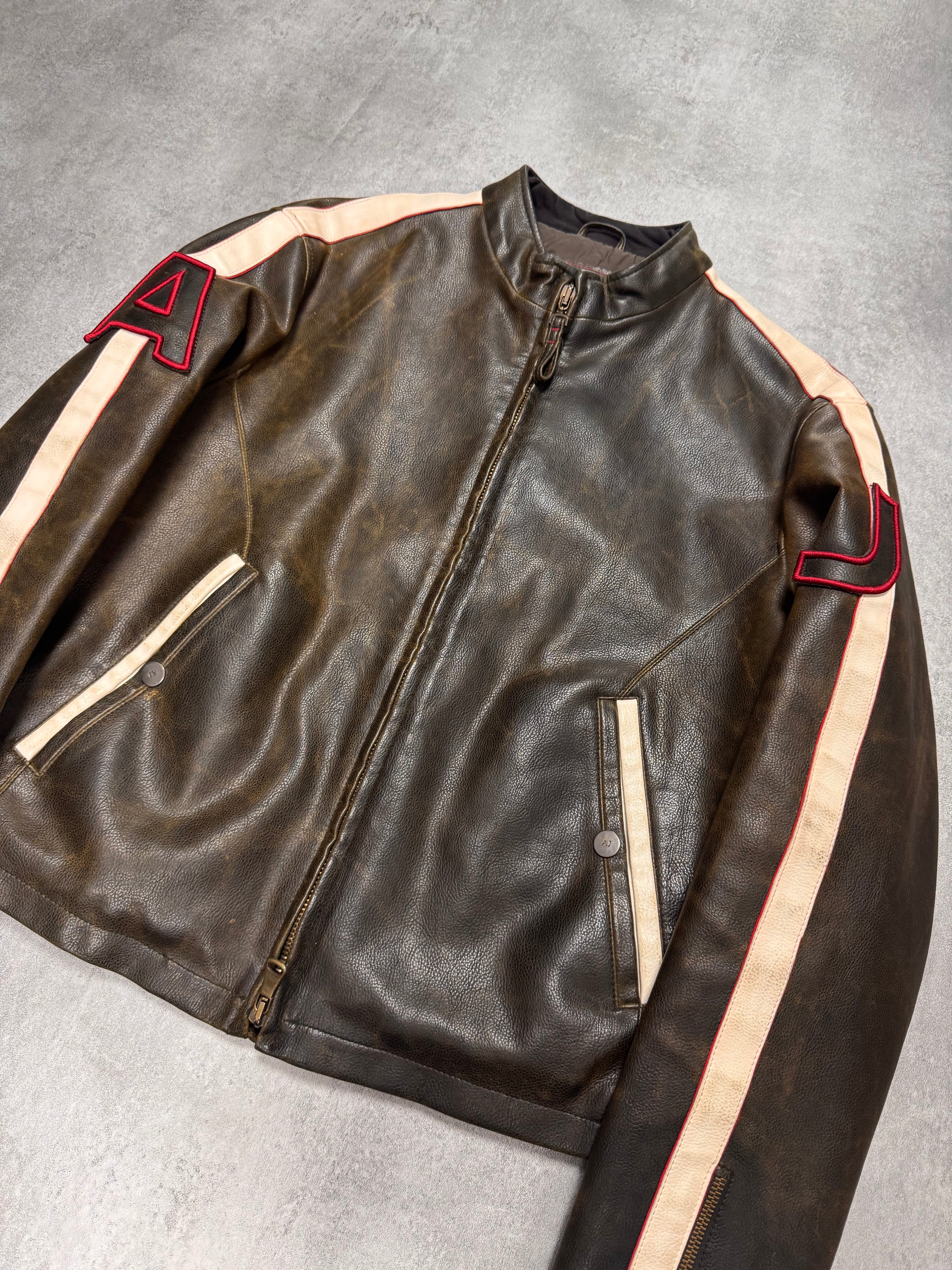 2000s Armani Biker Relief Leather Jacket