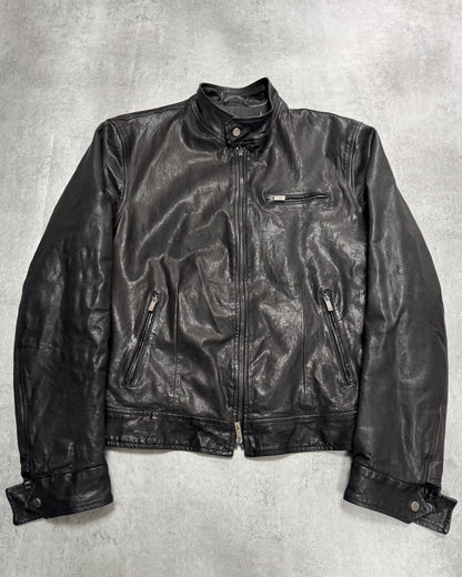 AW2007 Emporio Armani Agent Black Leather Jacket (M)