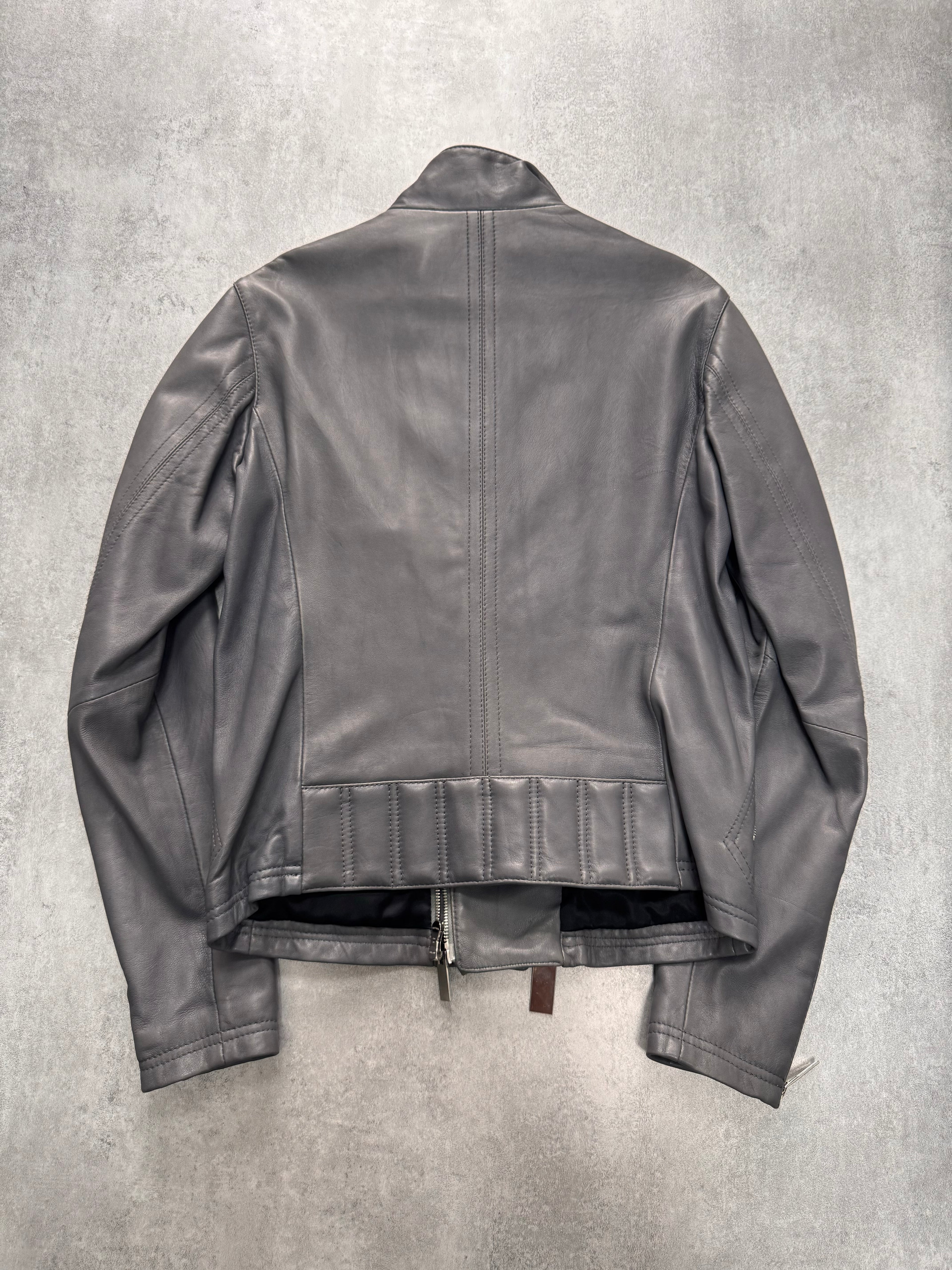 FW2014 Emporio Armami Asymmetrical Grey Leather Jacket
