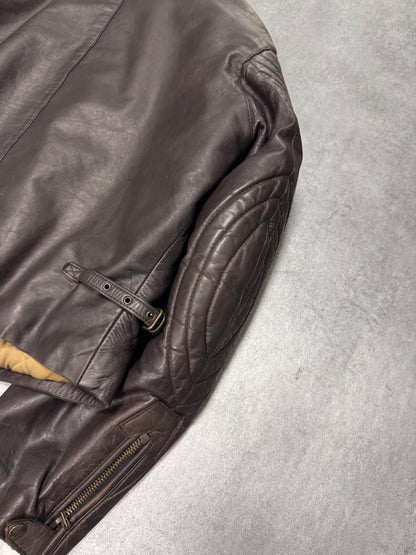 1990s Armani Aviator Bomber Brown Leather Cropped Jacket (M)