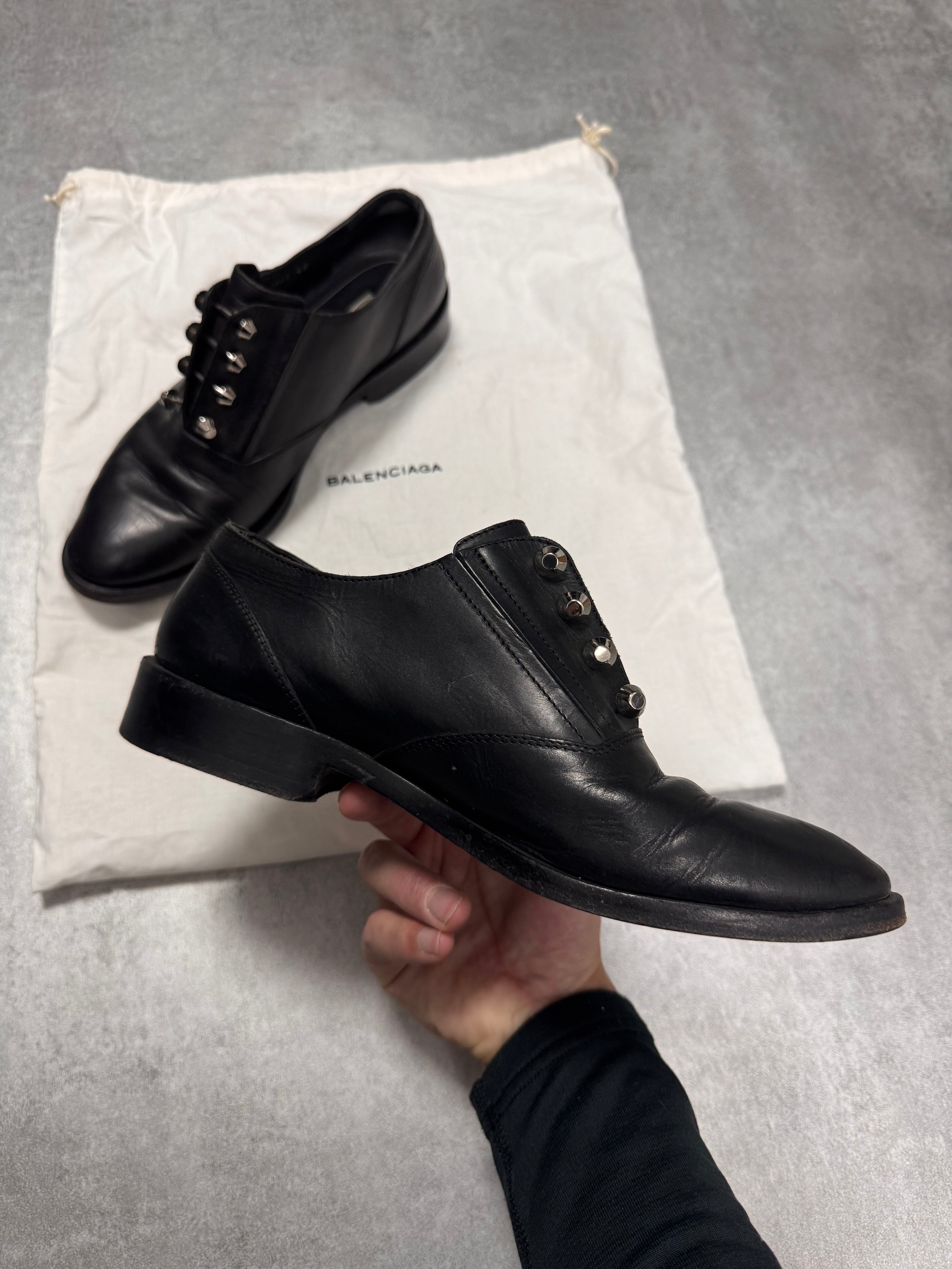 Balenciaga Steel Nails Black Leather Shoes