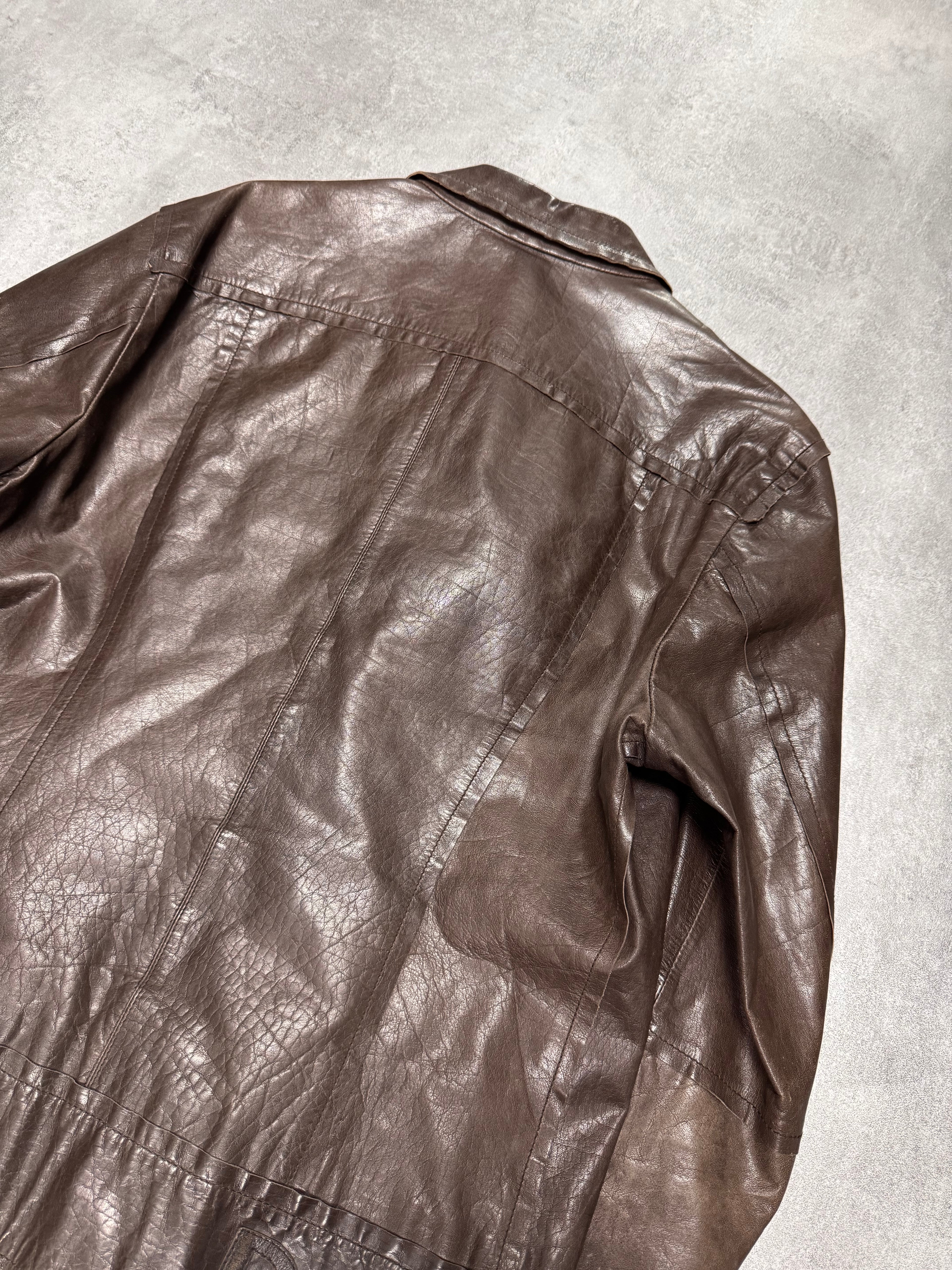 2000s Dolce & Gabbana Perfect Simple Brown Leather Jacket
