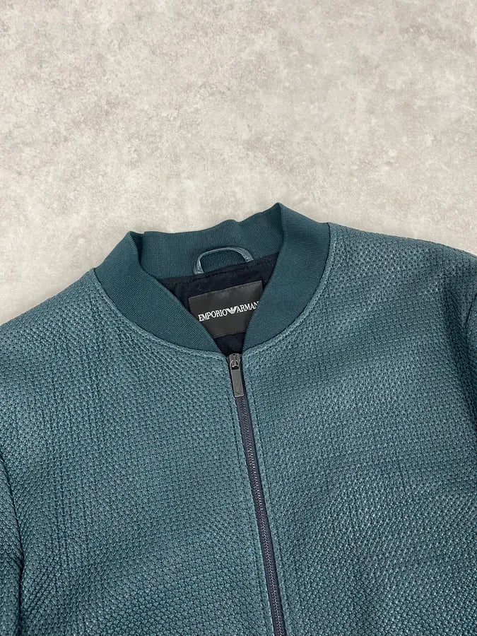 SS2015 Emporio Armani Green Waffled Leather Biker Jacket nGwqedb 3