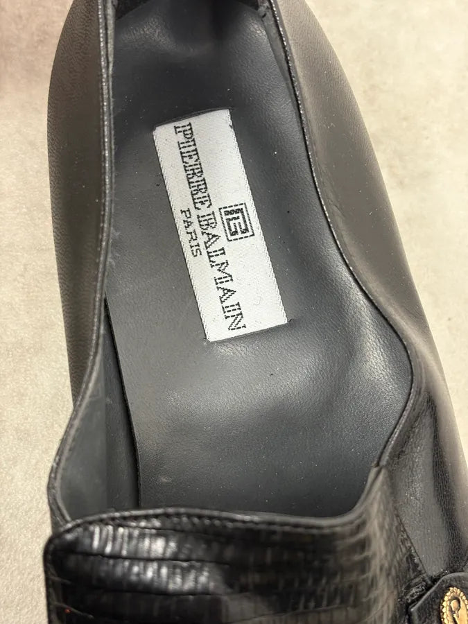 2000s Pierre Balmain Black Satin Leather Classy Loafers MgOgqRz 8