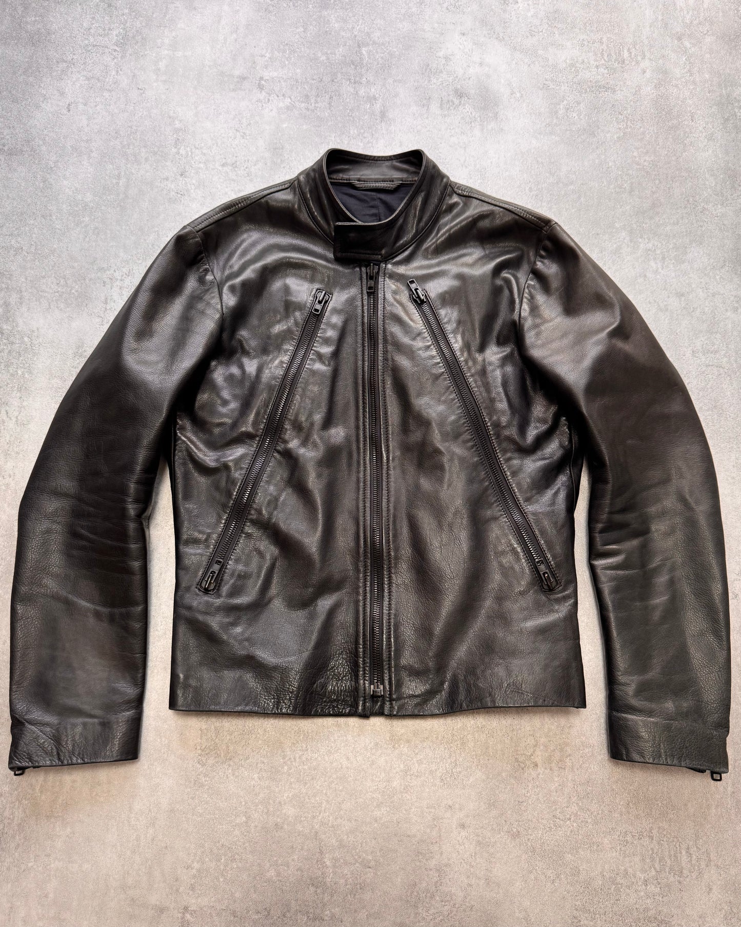 SS2010 Maison Margiela 5-Zip Black Leather Jacket (S)