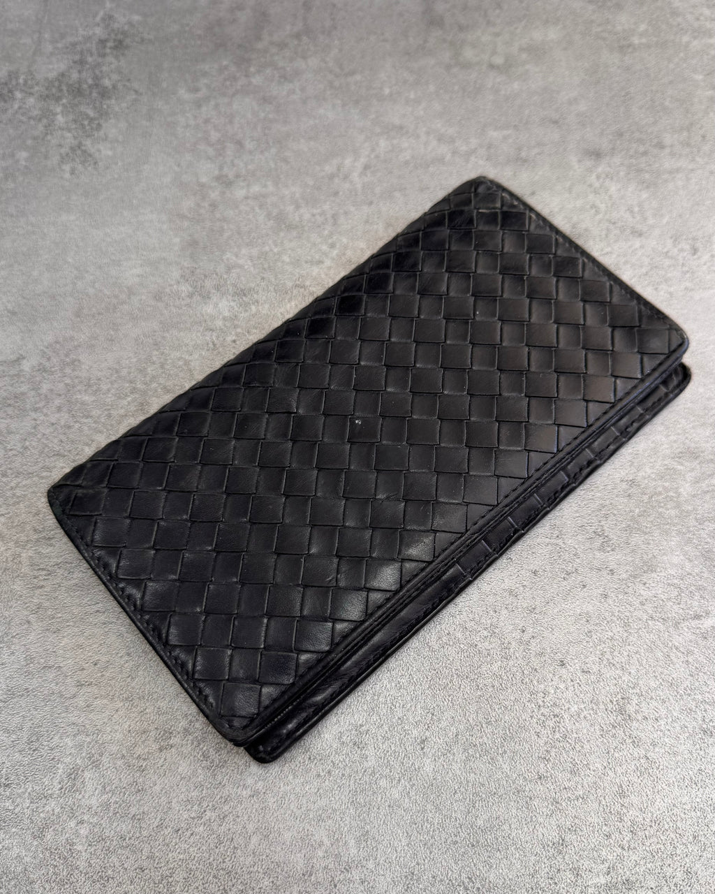 1990s Bottega Venetta Intrecciato Black Woven Leather Wallet