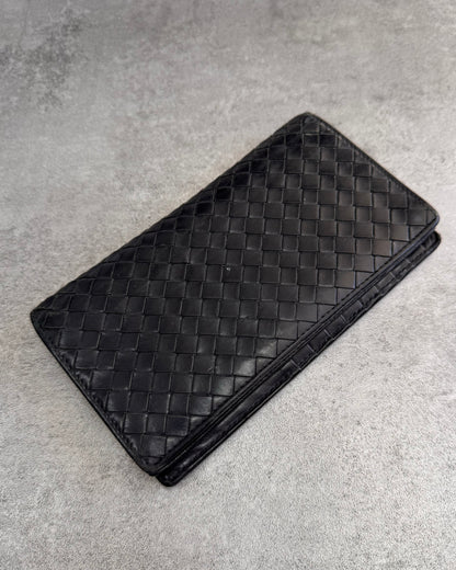 1990s Bottega Venetta Intrecciato Black Woven Leather Wallet (OS)