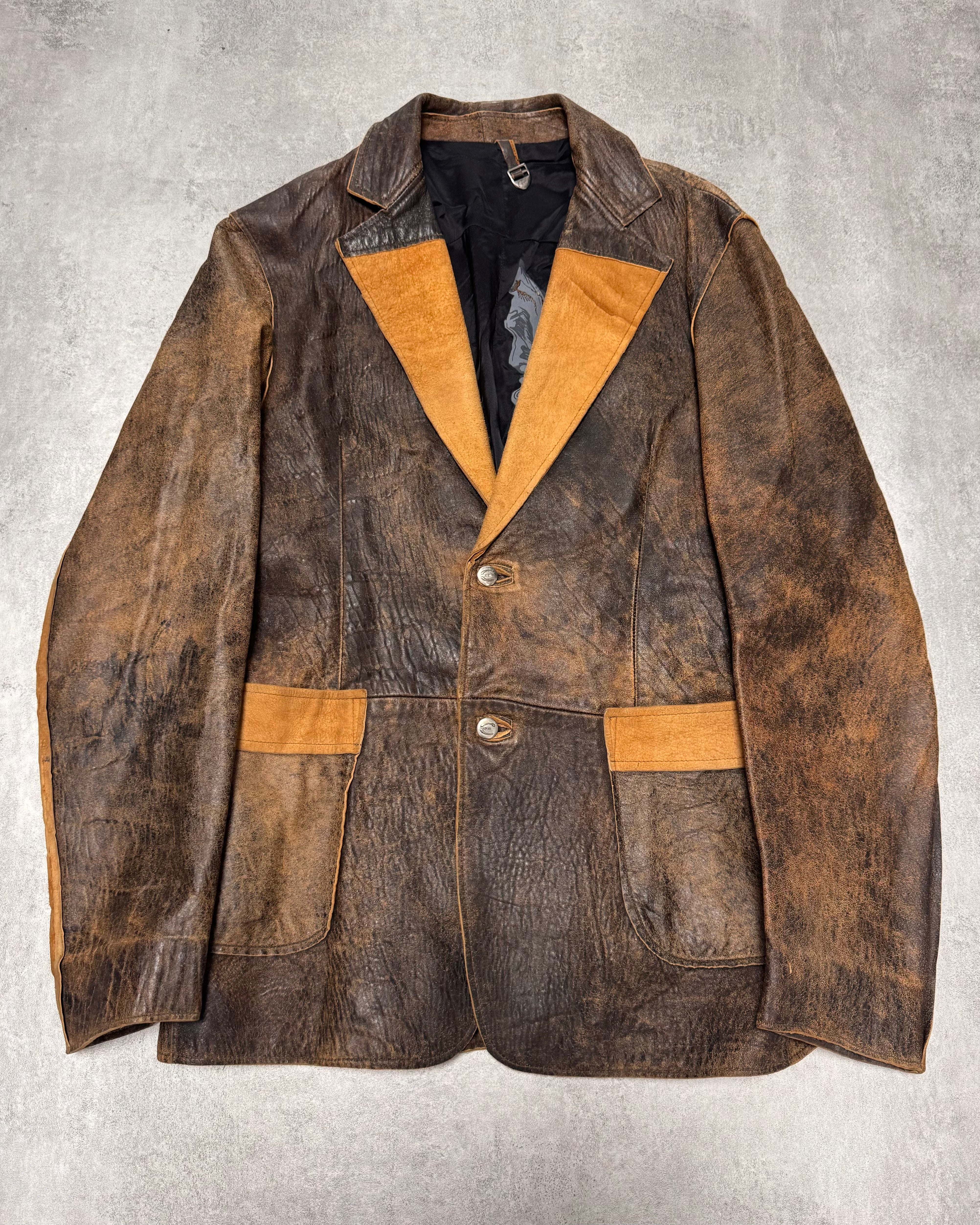 cavalli レザー　キャンバス　スエード　ダービー　43グレー&ブラウン 2000s Cavalli Raw Brown Leather Suit Jacket – Dolce Vita Hub