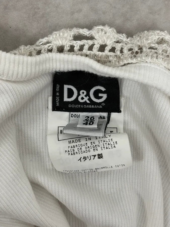 2000s D&G Dolce & Gabbana White Ribbed Ornated Tank Top  ZJzOFbu 7