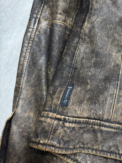 2000s Armani Brown Aged Leather Jacket (S)