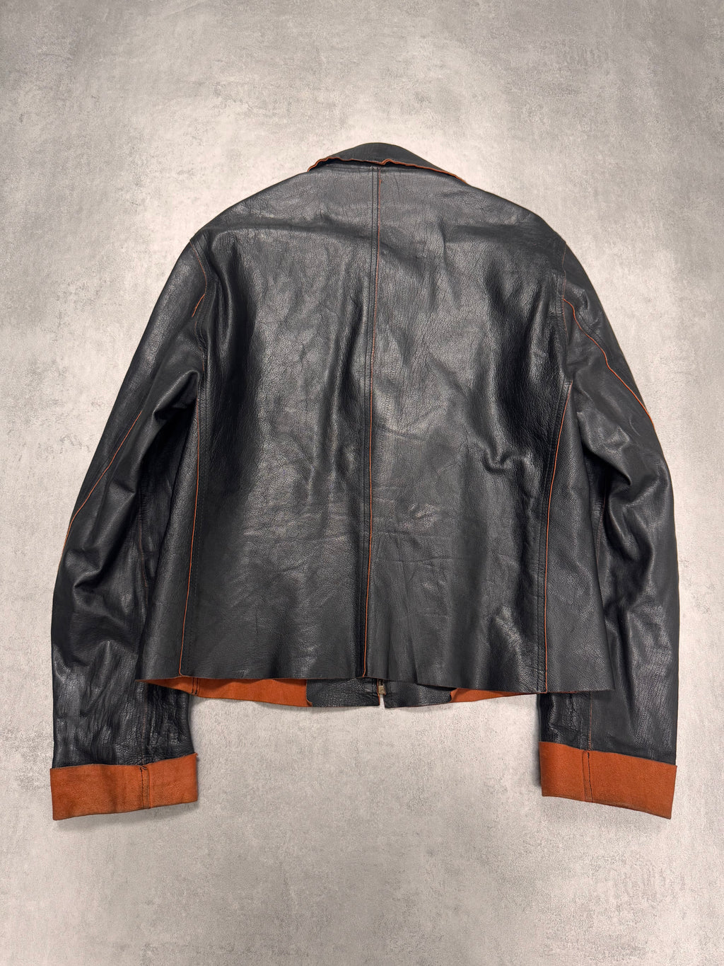 1990s Dolce & Gabbana Black Leather Orange Suede Jacket